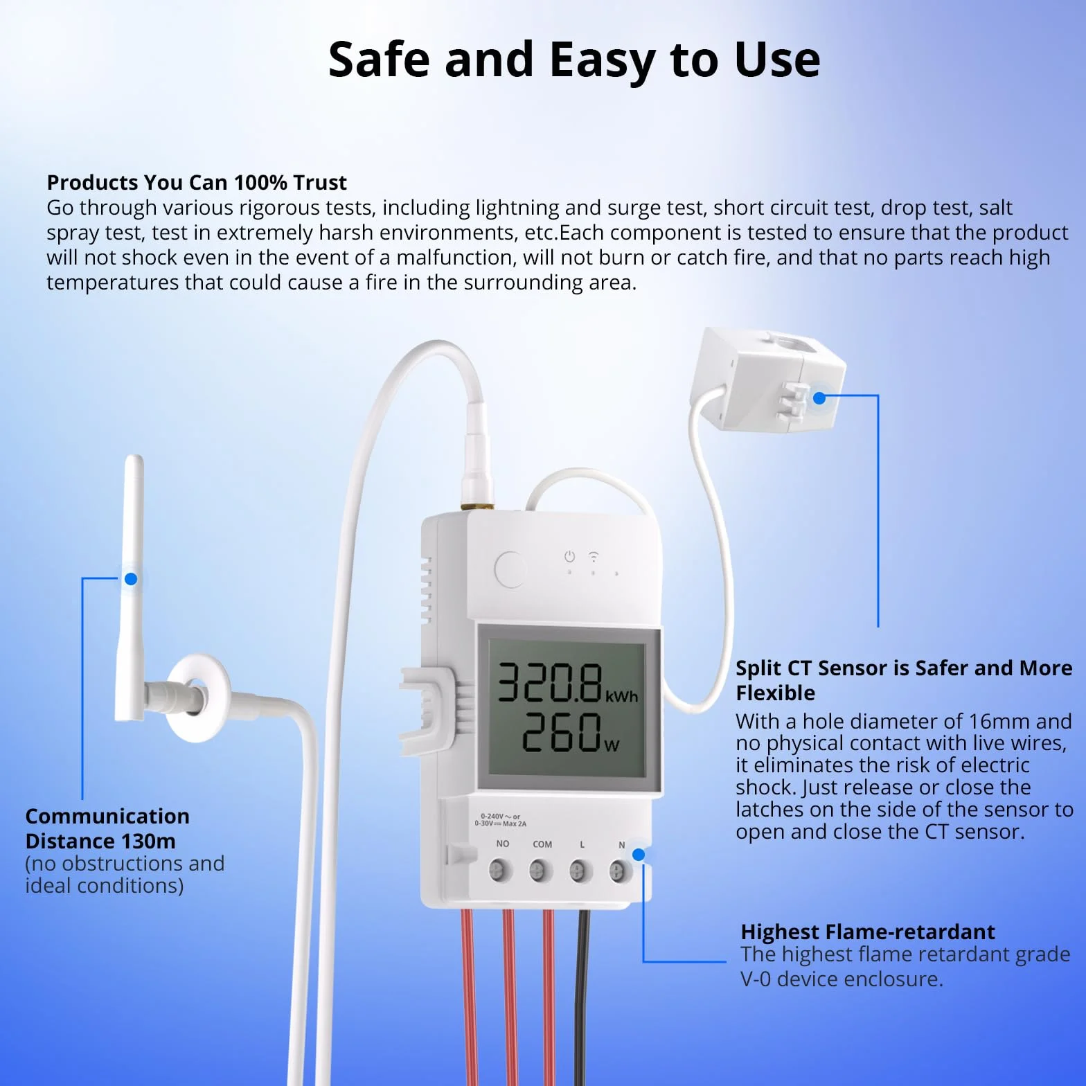 SONOFF POWCT 100A Compteur d'énergie WiFi intelligent avec détection CT, écran LCD