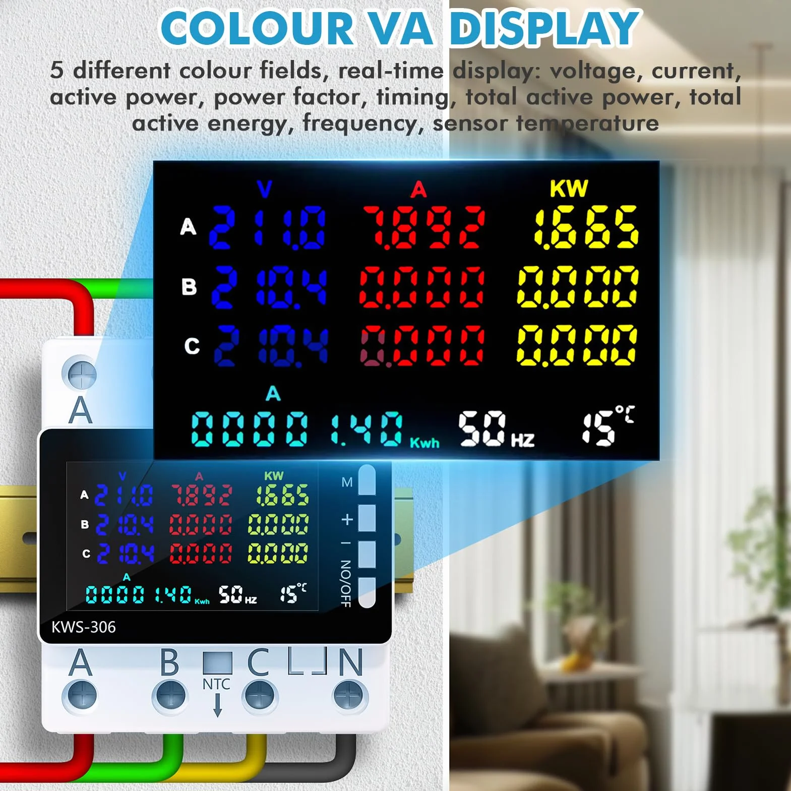 Compteur Électrique Triphasé 80A 220V CA 4 Fils, Wattmètre Numérique DIN Rail, Protection Surtensions