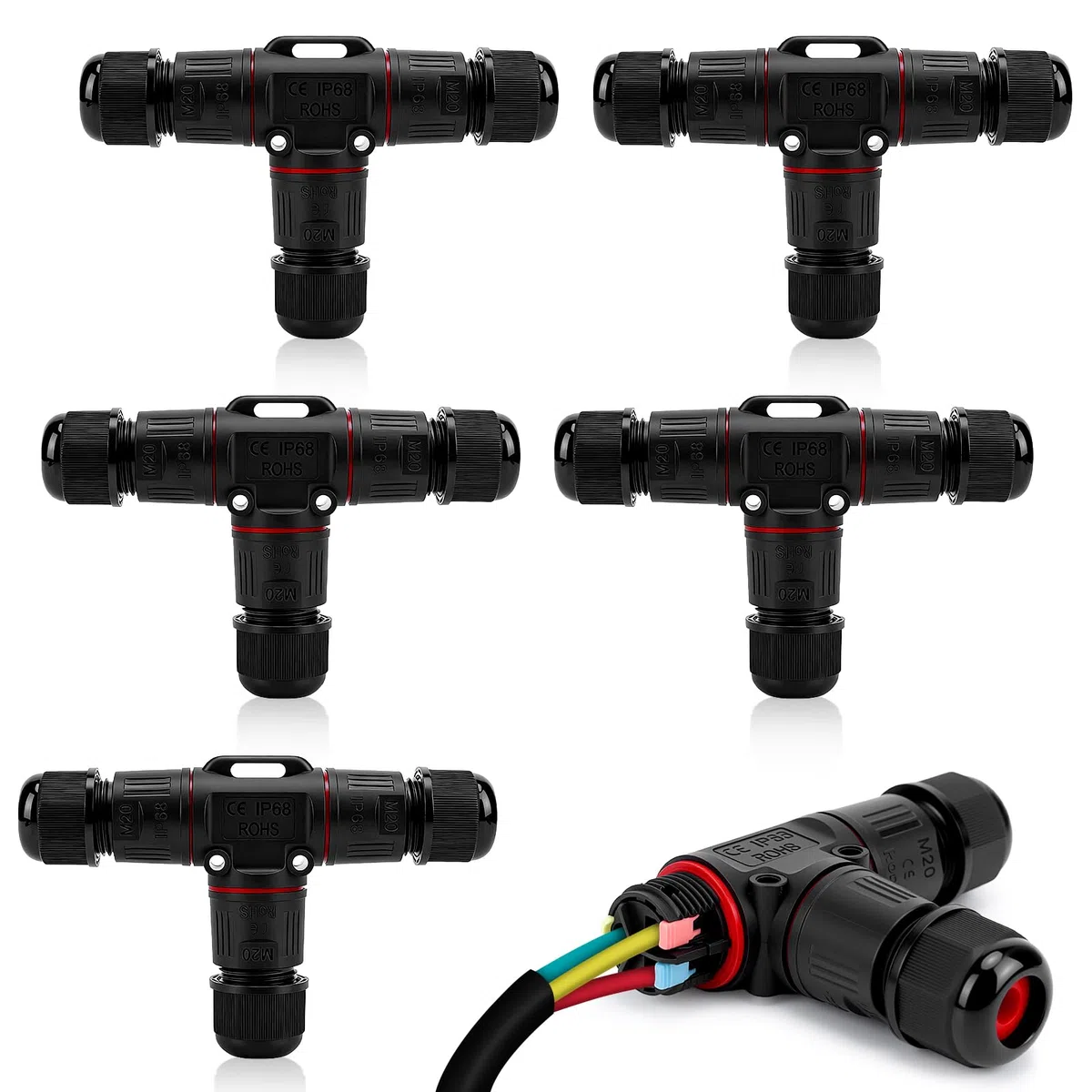 Connecteur Electrique Etanche IP68 3 Fils Forme T Ø3-12mm