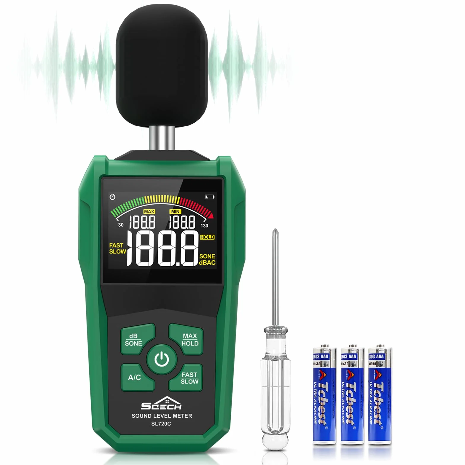 SQECH Sonomètre Numérique 30-130dB Écran Couleur Rétroéclairé