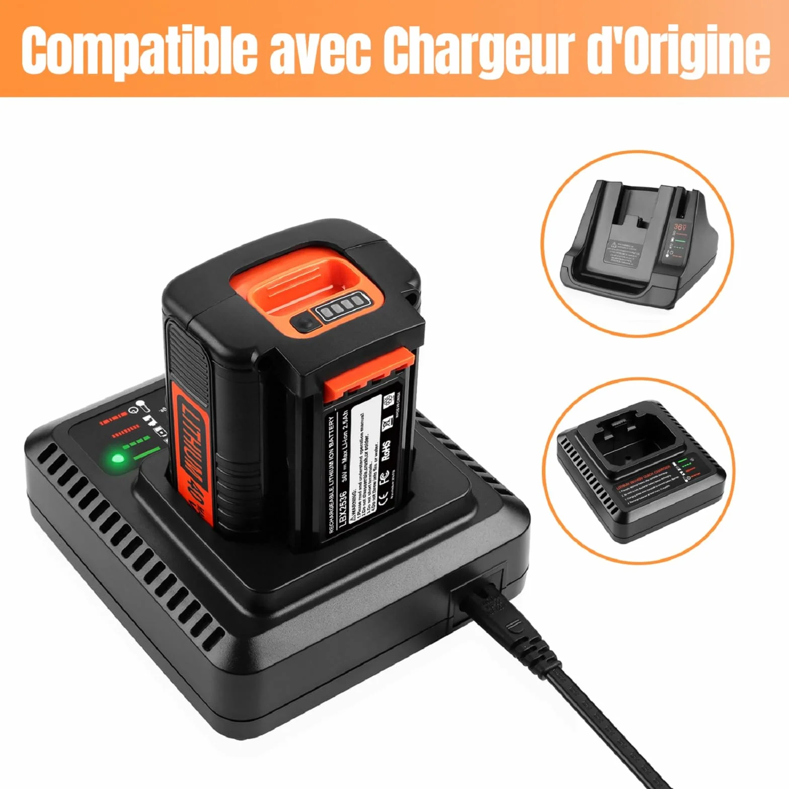 ENERGUP Batterie 36V 2500mAh pour Black et Decker LBX2040 BL20362 BL2536