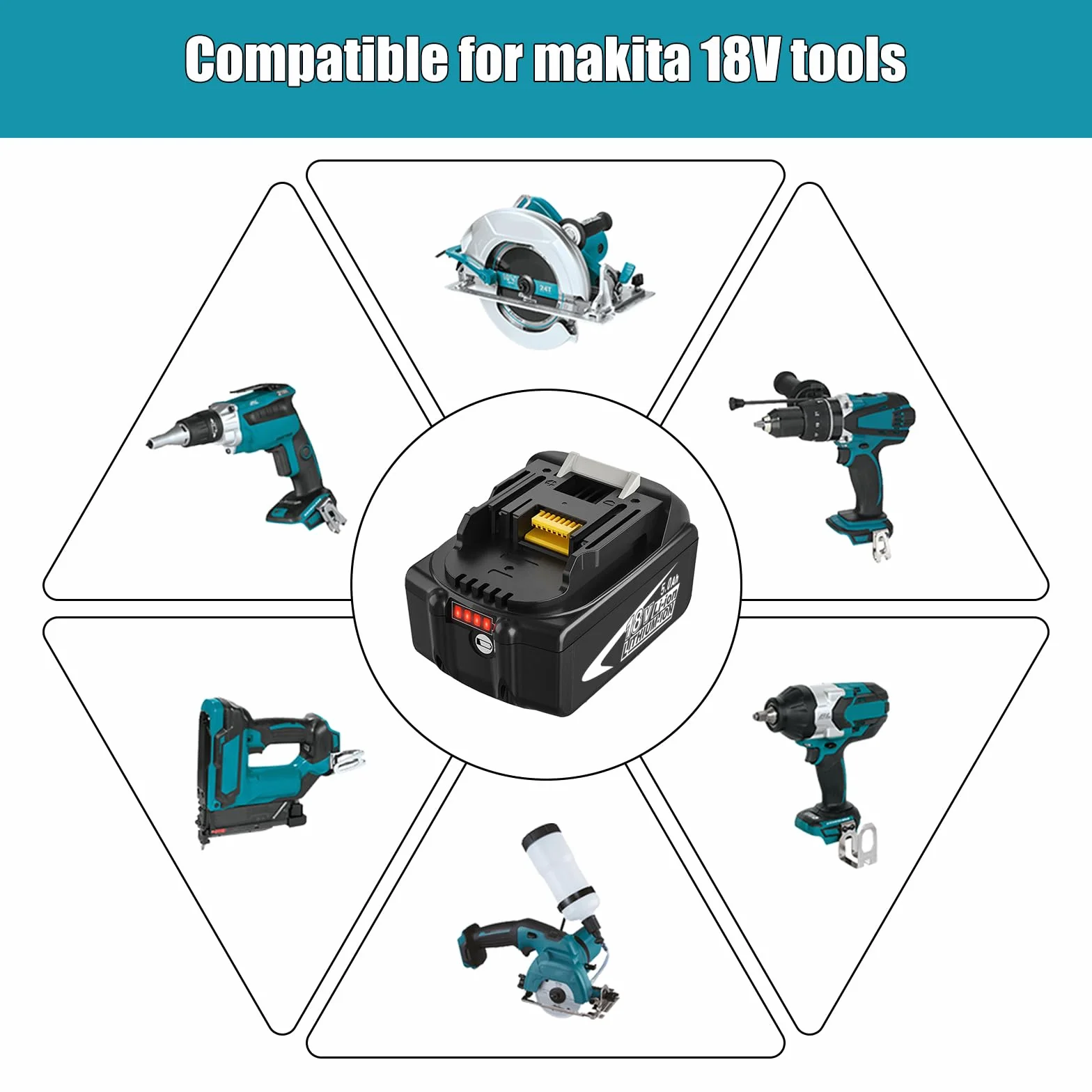 Makita 18V 5000mAh Batterie de Rechange BL1850B BL1860 avec LED