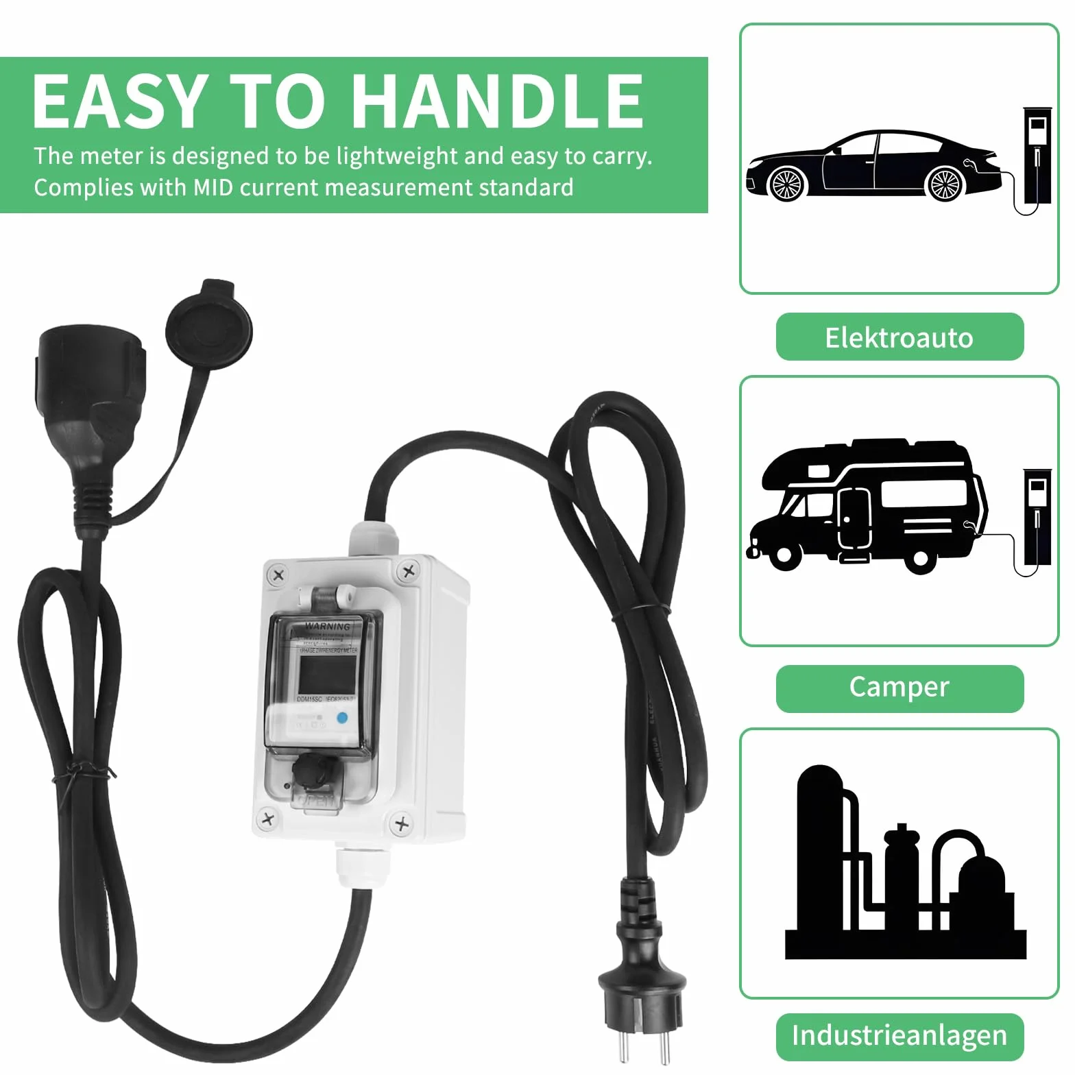 SWAWIS Compteur Electrique Numérique Mobile 230V IP67 Wattmètre Prise Camping-cars Véhicules Electriques