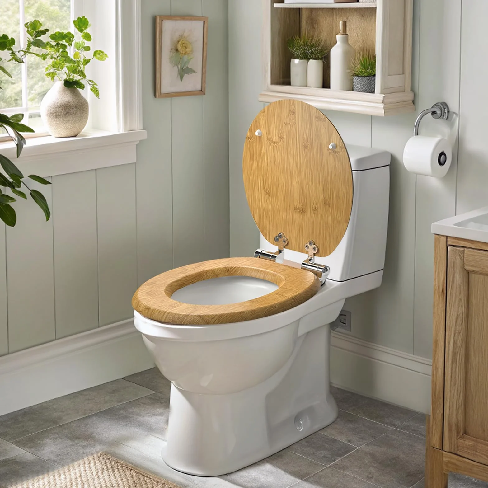 Pipishell abattant wc bois forme O fermeture douce charnières métalliques lisses toilette MDF