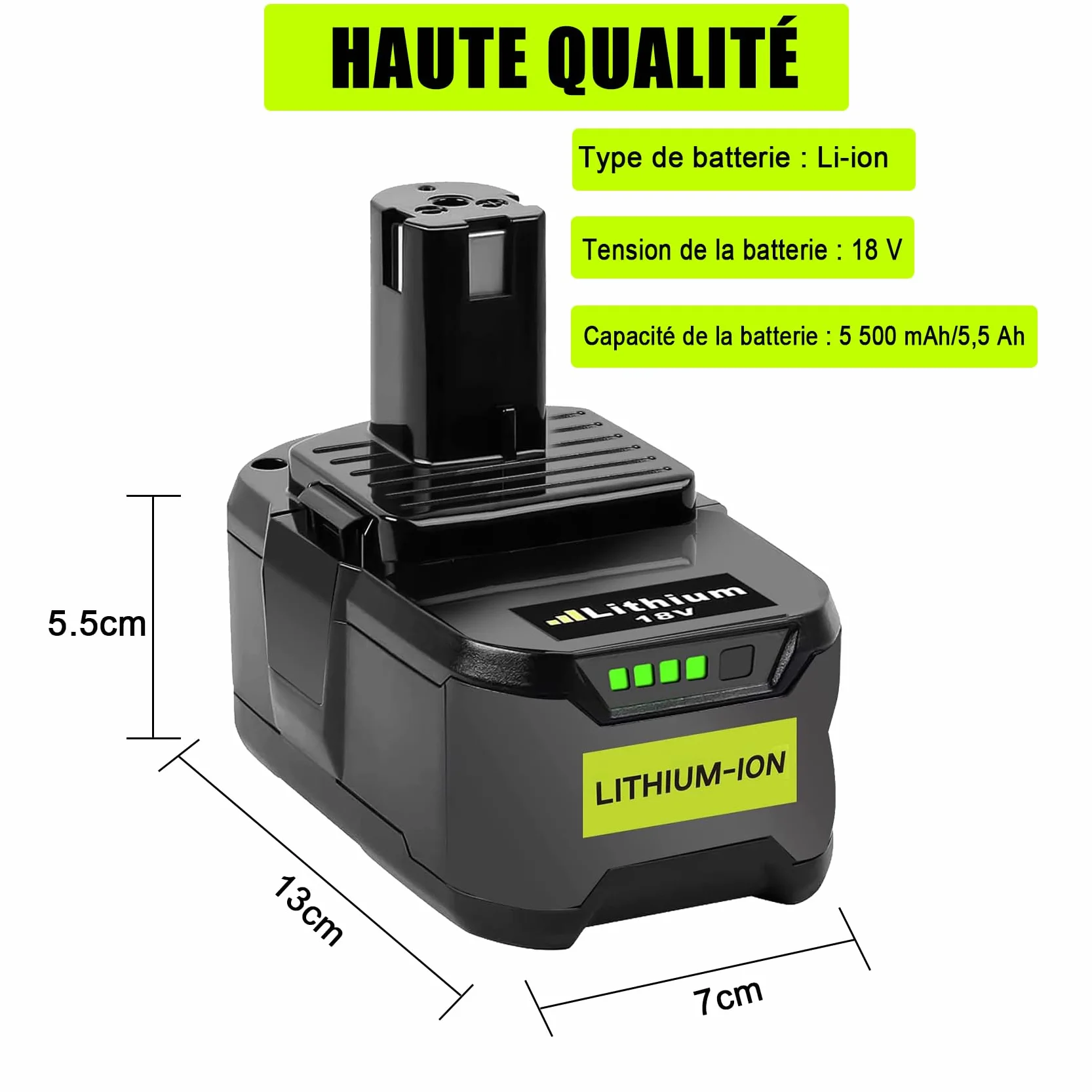 KUNLUN 5,5Ah Li-ION Batterie de Remplacement pour Ryobi 18V One+