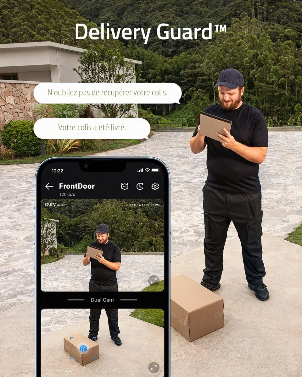 eufy Security Video Doorbell S330 Sonnette sans Fil 2K HD avec 2 Cameras sur Batterie, HomeBase, Double Détection des Mouvements et Colis, 16G Stockage Local