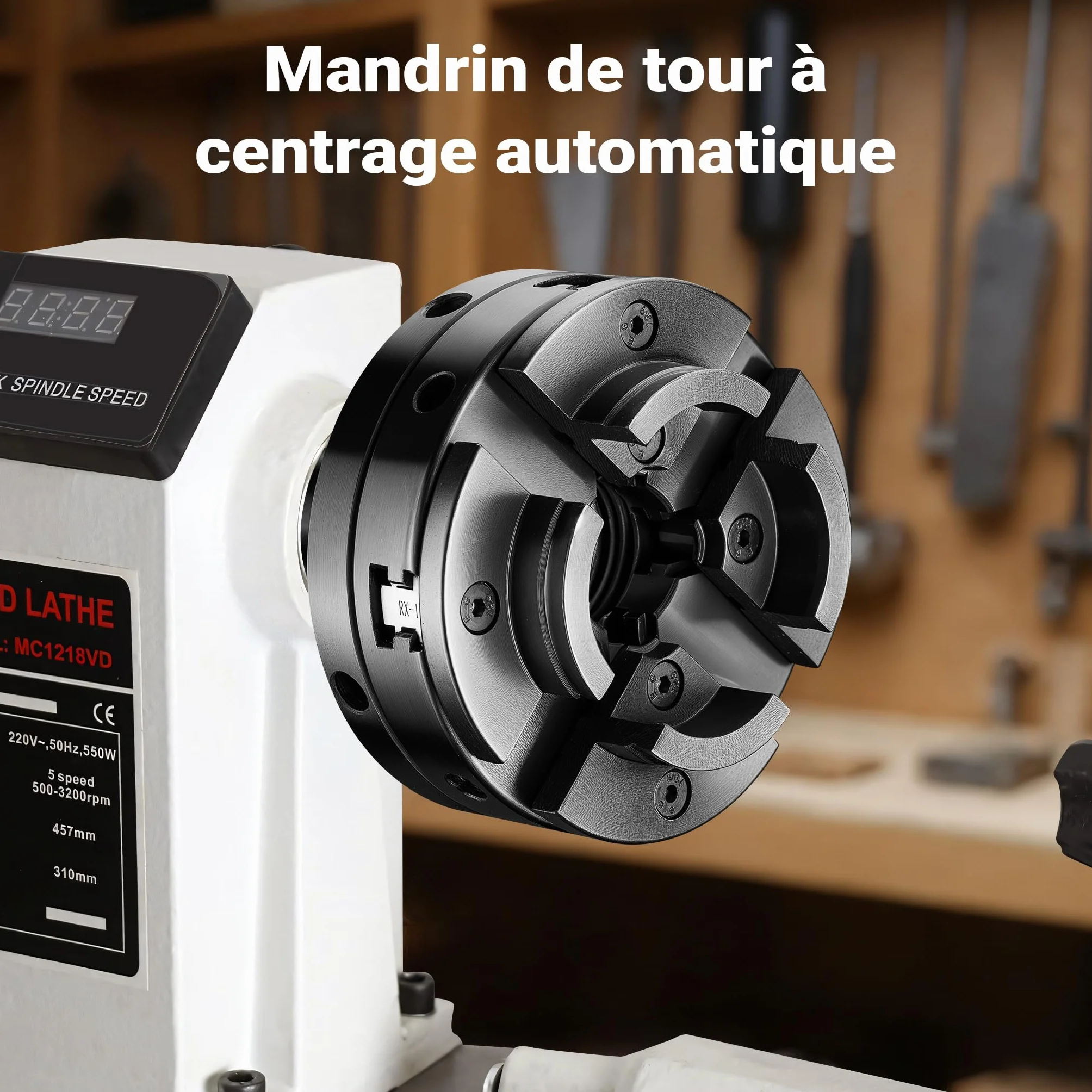 Wiltec Mandrin de rechange pour Tour à bois 550W Réglable 650-3800 tr/min Porte-outil