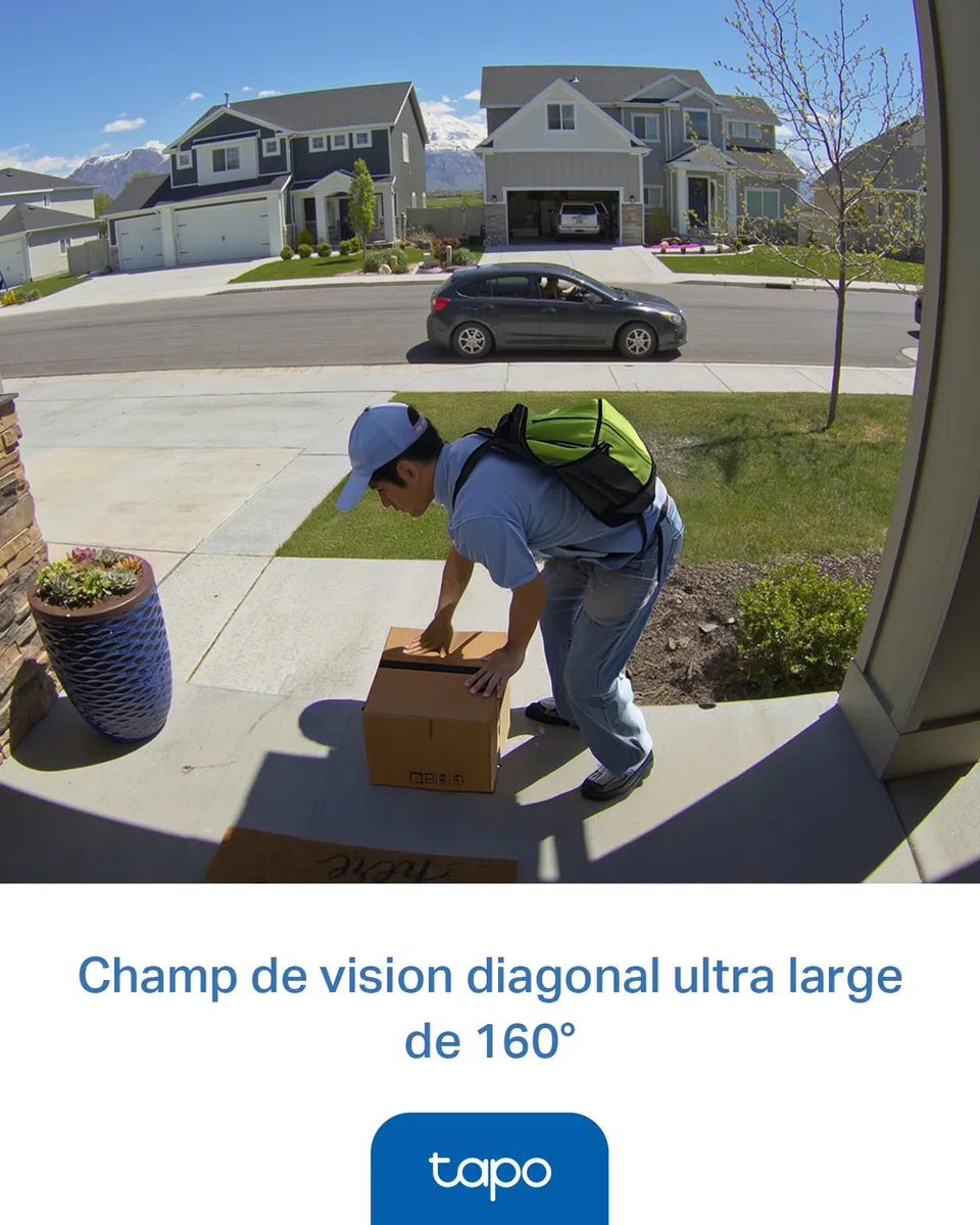 Tapo D205 Sonnette sans fil avec caméra extérieur 2K 3MP IP54 étanche Grand angle 160° Vision Nocturne Détection Humaine AI Audio Bidirectionnel autonomie 180j