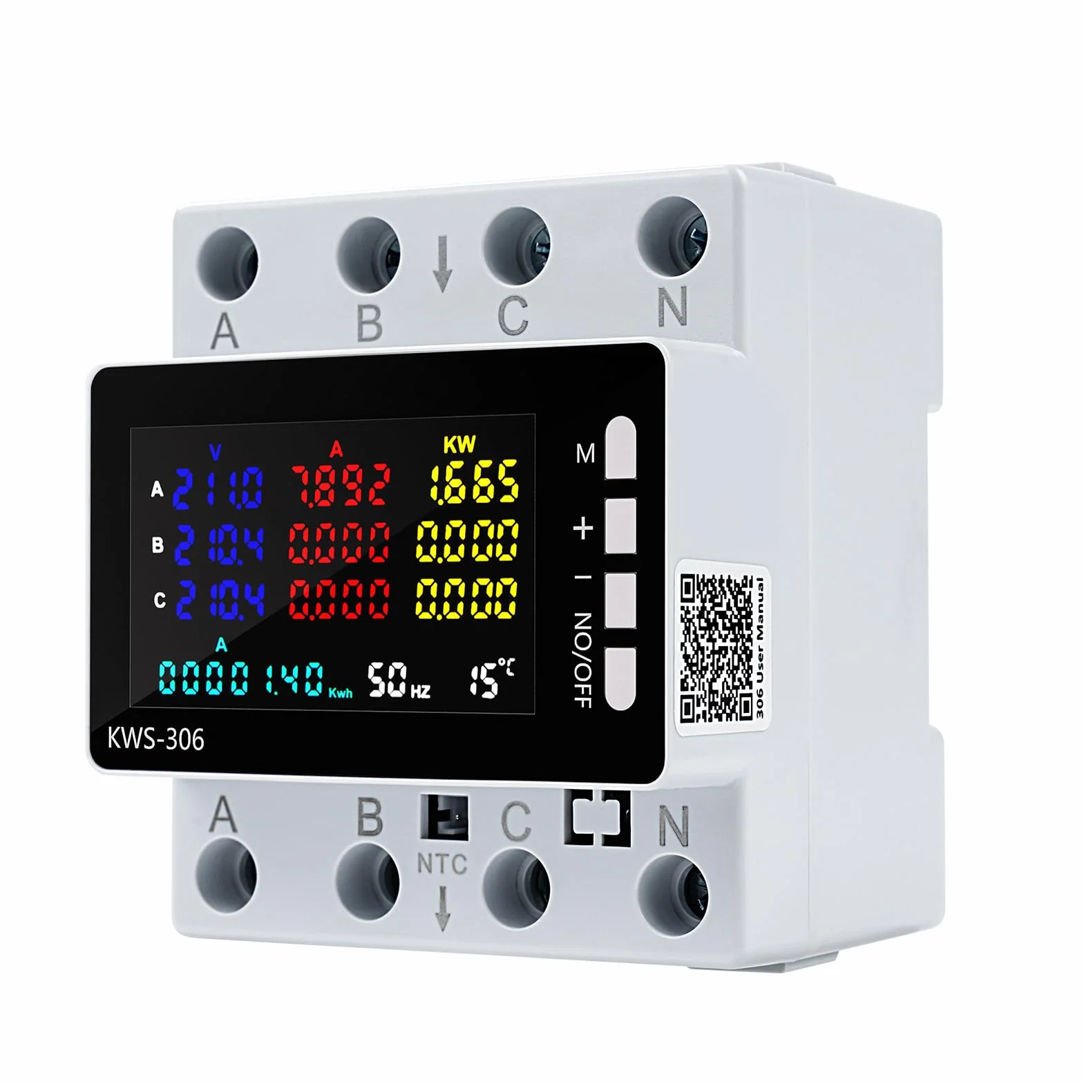 Compteur Électrique Triphasé 80A 220V CA 4 Fils, Wattmètre Numérique DIN Rail, Protection Surtensions