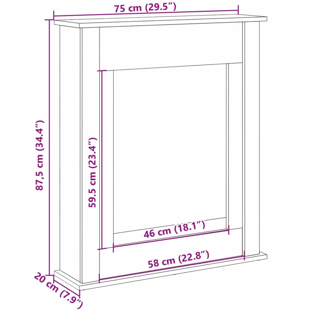 Cadre de cheminée vieux bois 75x20x87,5 cm bois d'ingénierie