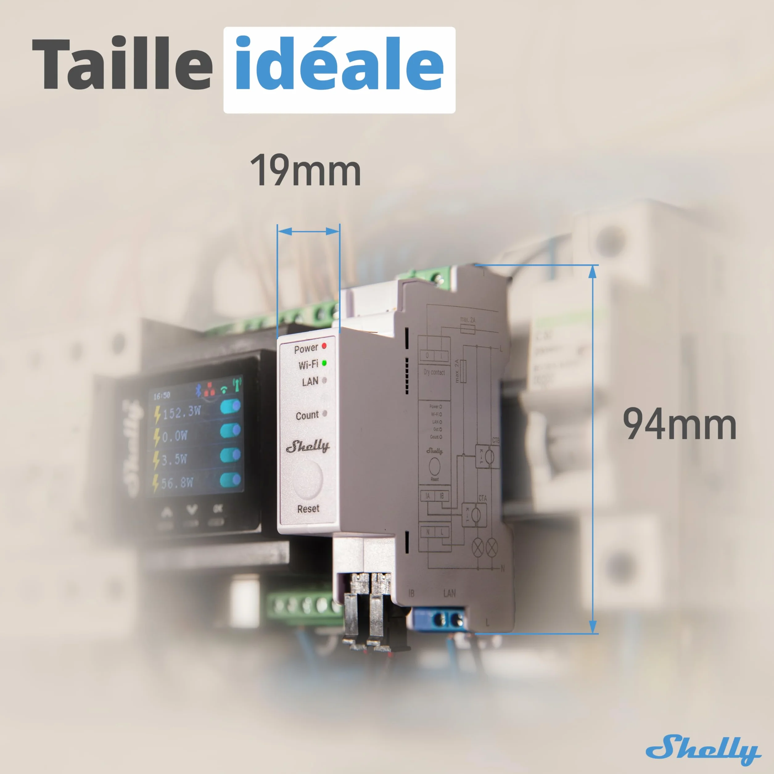 Shelly Pro EM 50A Compteur électrique monophasé 2 canaux LAN Wi-Fi Pinces ampermétriques incluses