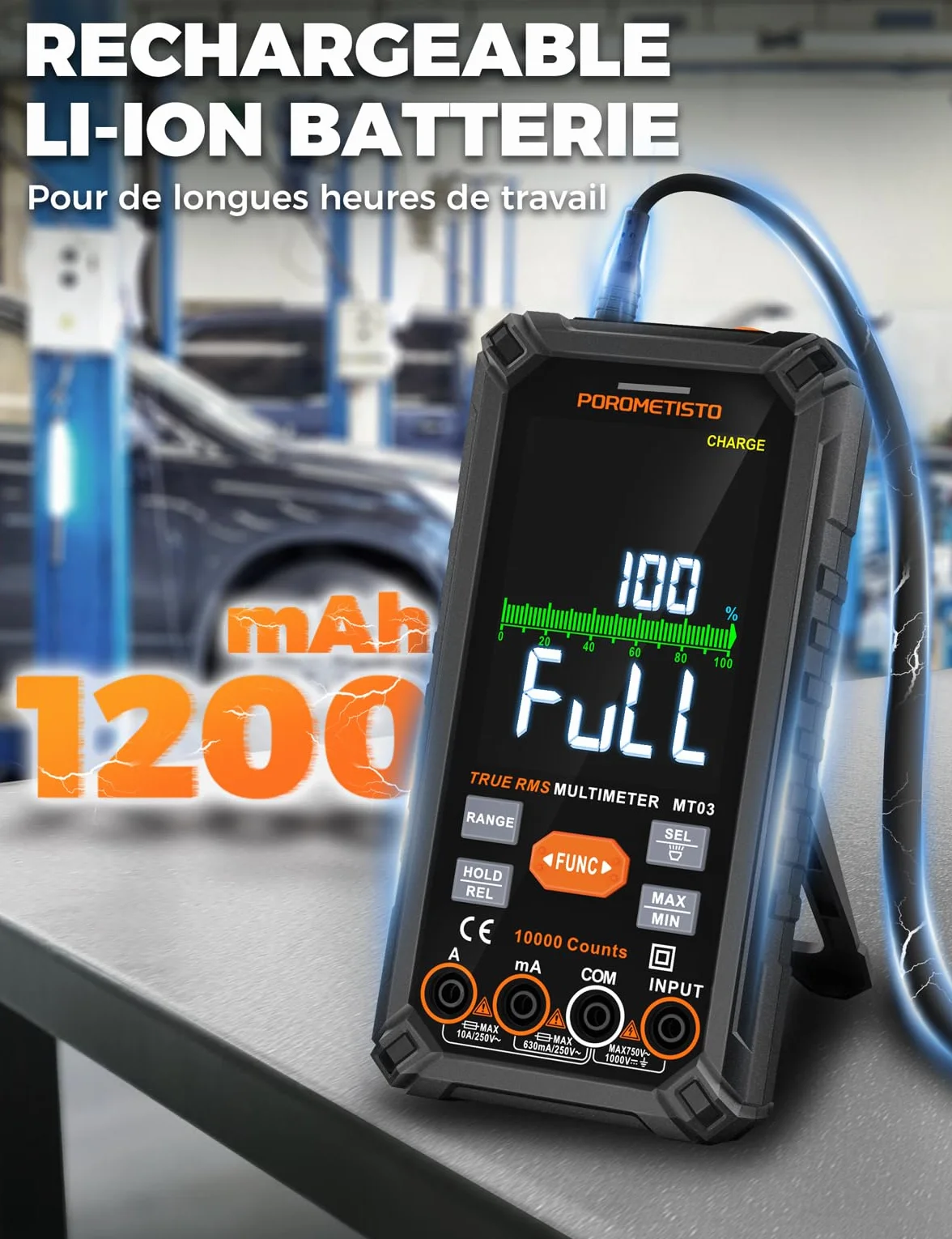 POROMETISTO Multimètre Numérique 10000 Comptes 750V CA 1000V CC Automatique Rechargeable