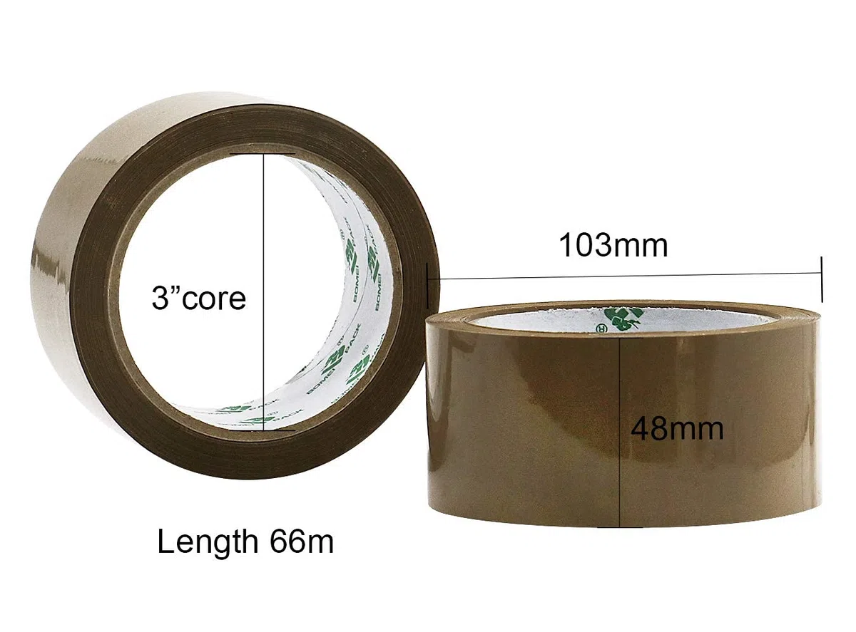 BOMEI PACK Ruban Adhésif Marron 66m x 48mm Lot de 18 Rouleaux avec Dérouleur