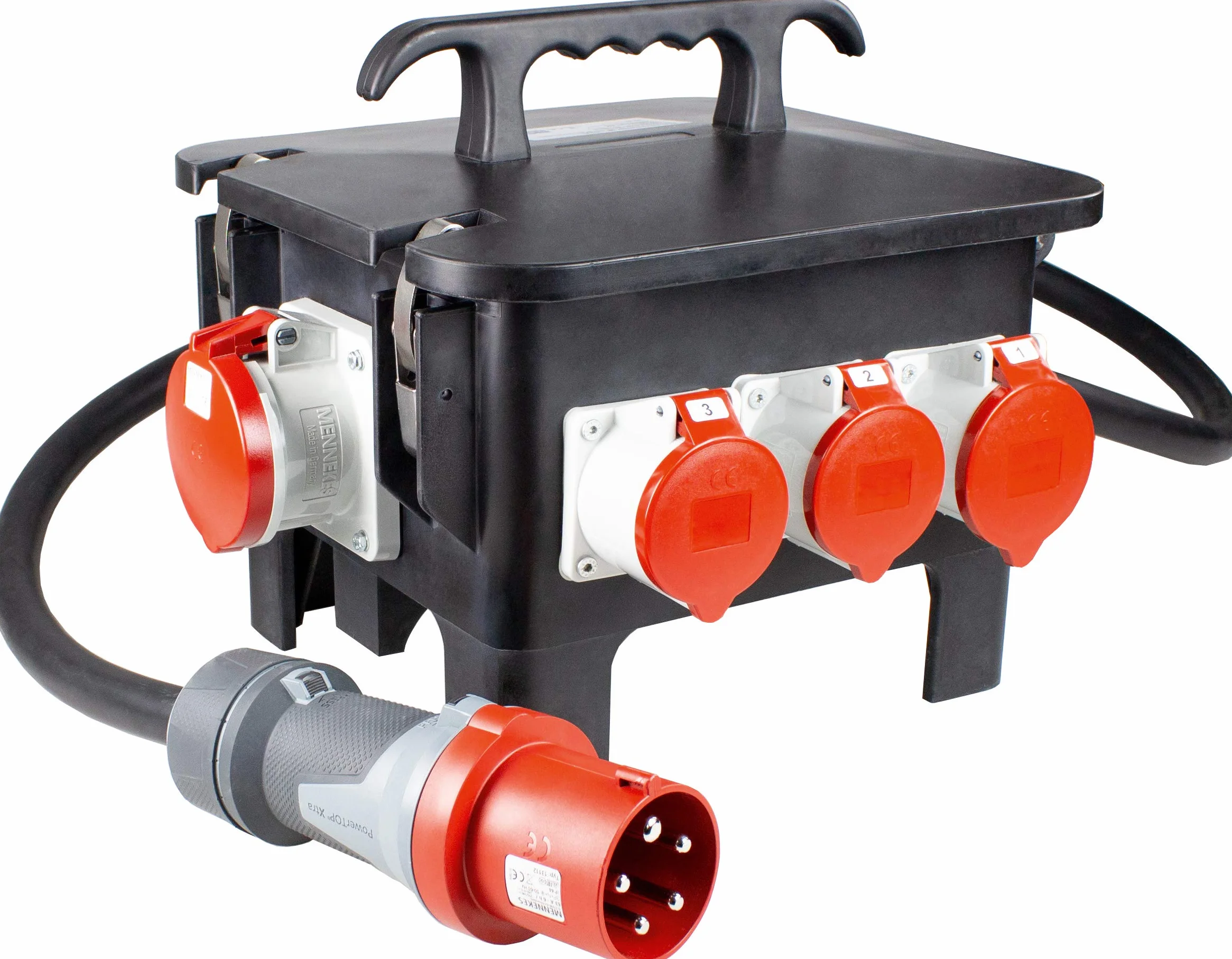 Schwabe Répartiteur de courant de chantier 400 V/63 A/5 broches Adaptateur courant fort 3 x Schuko 2 x CEE 400 V/16 A/5 broches 1 x 400 V/32 A/5 broches