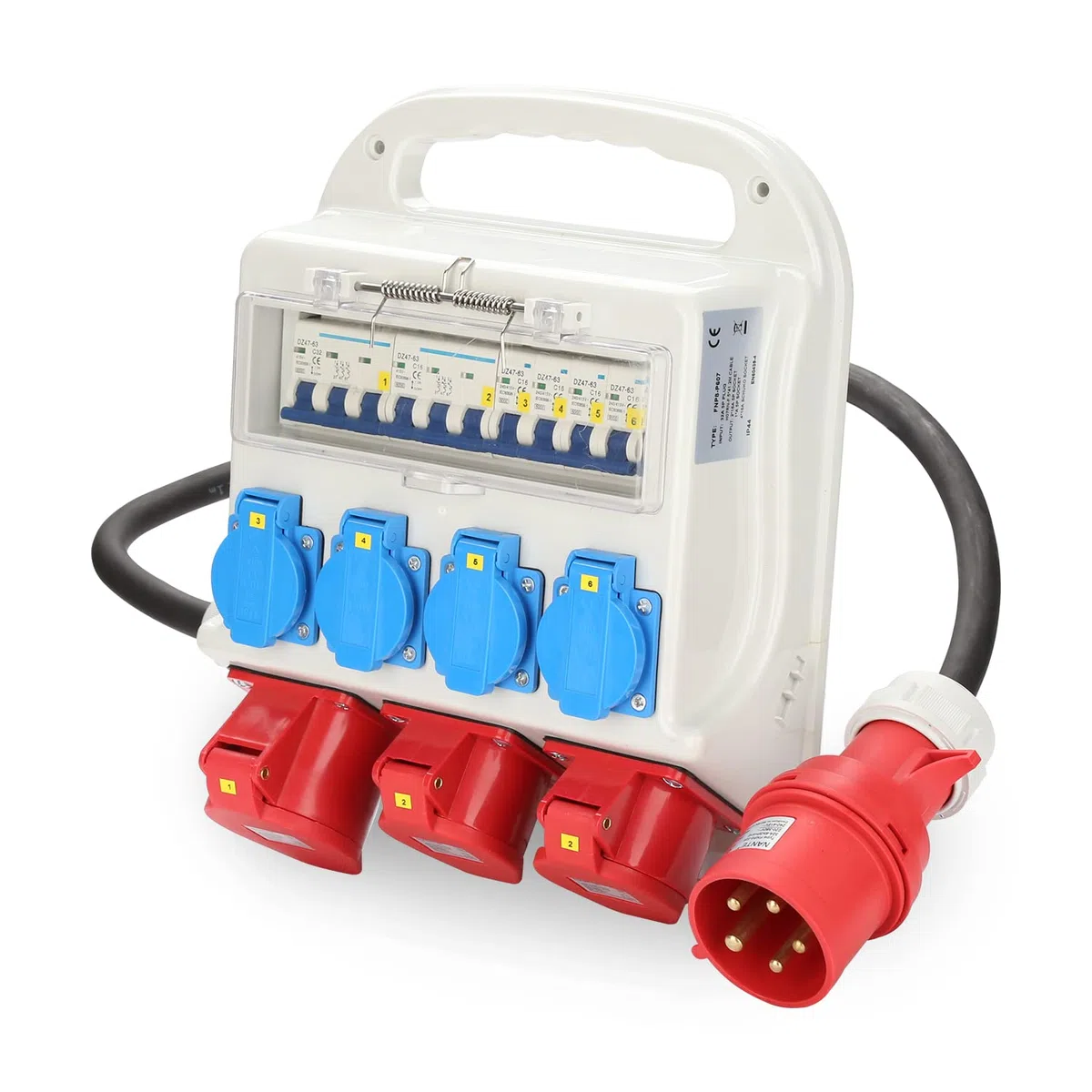 Daromigo Rozdzielnica budowlana 2x CEE 16A 400V 1x CEE 32A 400V 4x Schuko 230V IP44 5-biegunowa