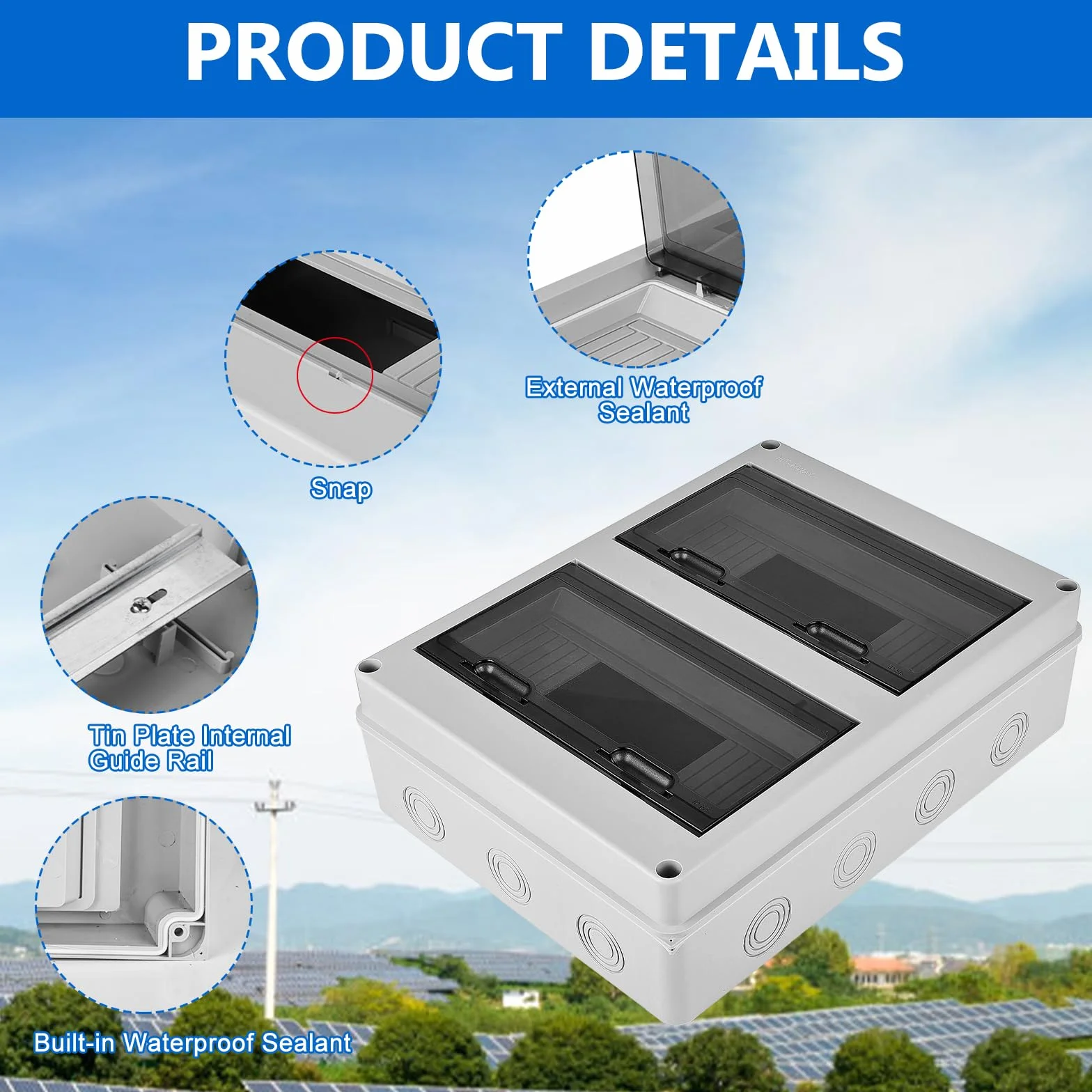 PORFOYO Boîte à fusibles IP65 24 modules 2 rangées gris plastique ABS