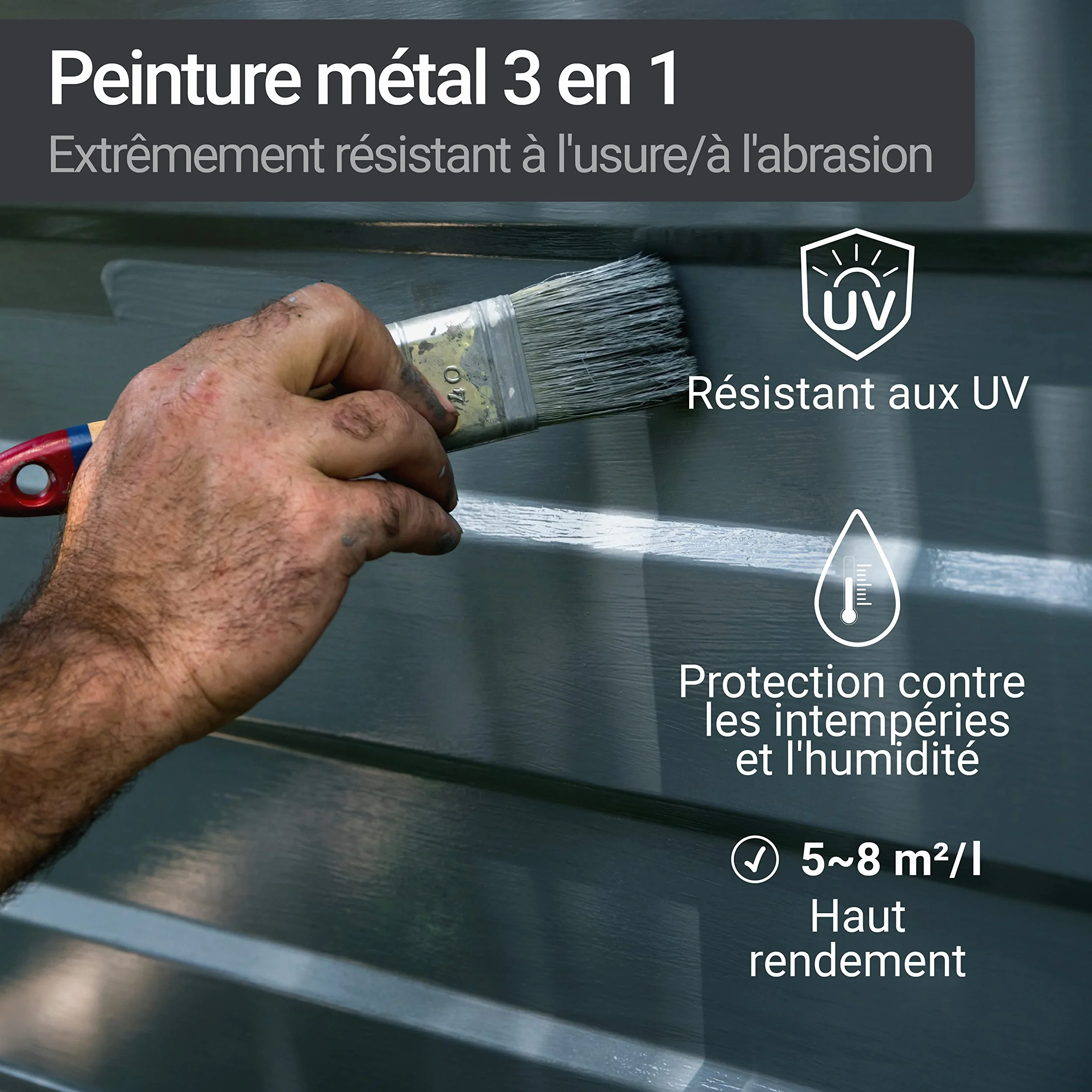 WO-WE Peinture Métal W908 Fer & Acier Anti-rouille 3en1 Gris anthracite 2,5L
