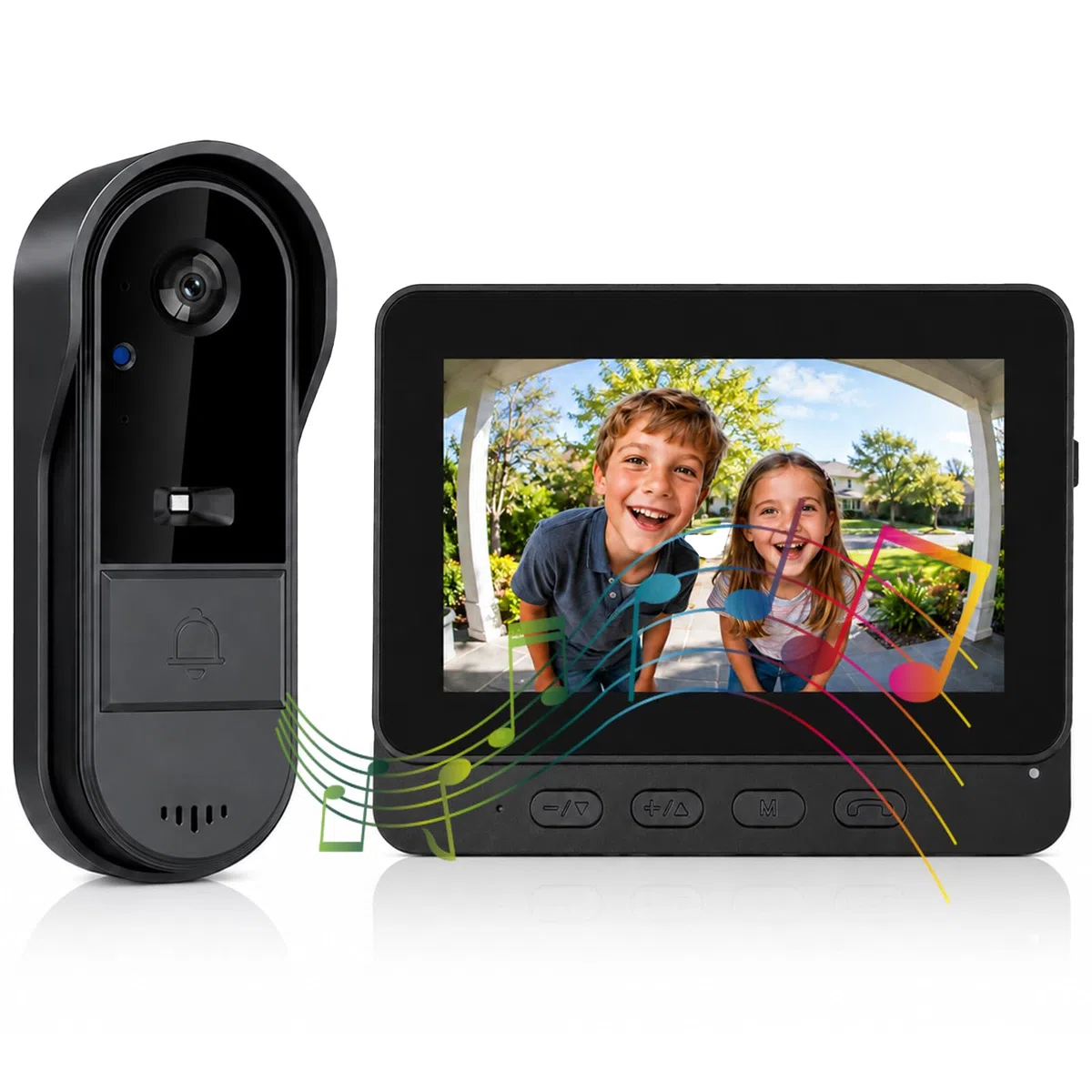 Sonnette sans Fil avec Caméra Extérieur Étanche 1080P, Visiophone Vidéo sans Fil Écran 4.3" Interphone Vidéo Exterieur Etanche Angle 170° Portier Vidéo Maison