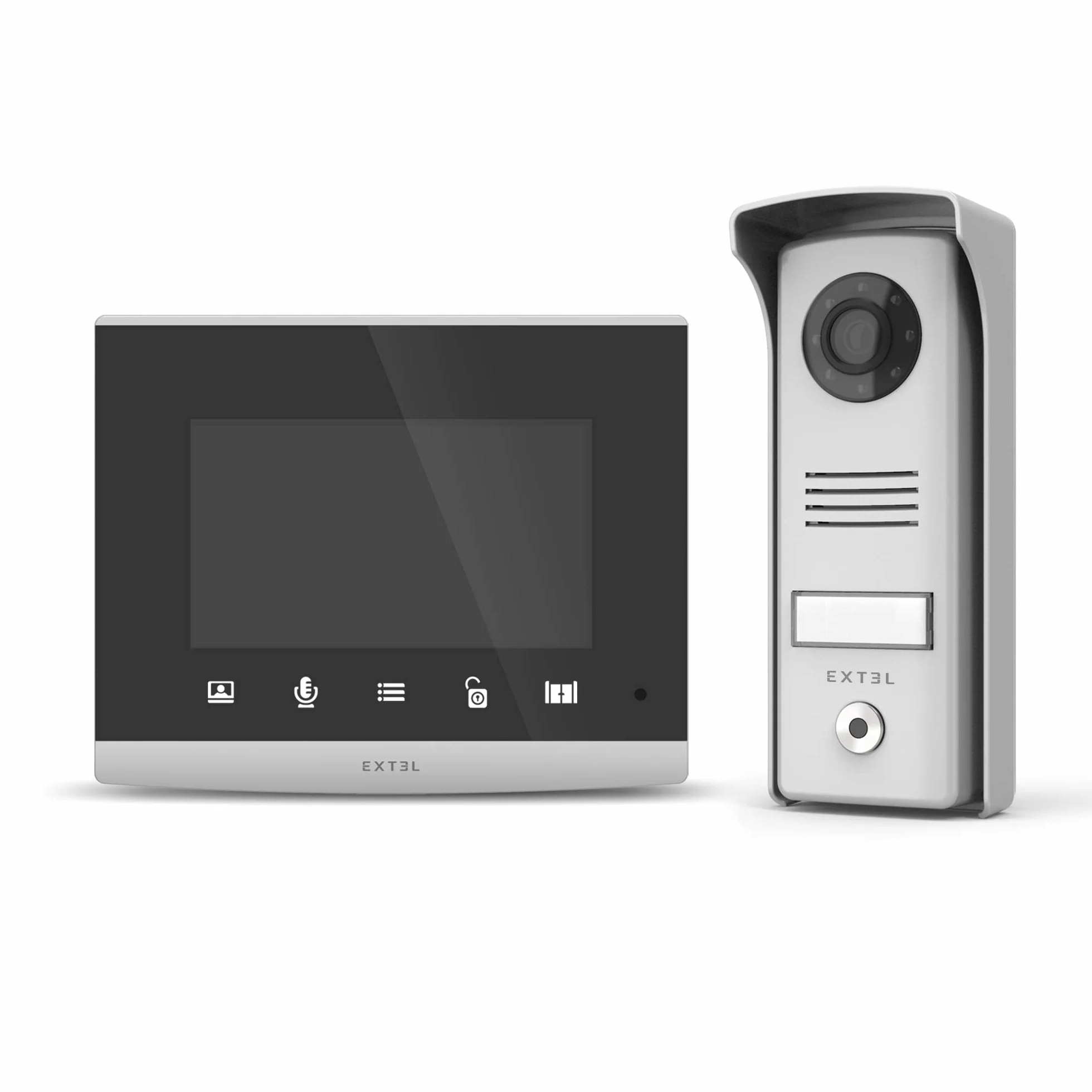 EXTEL Visiophone Filaire Interphone Vidéo 2 Fils Design Ultra Compact Double Commande Ouverture Portail Gâche Électrique Vision Nocturne LEDs Platine Rue Étanche