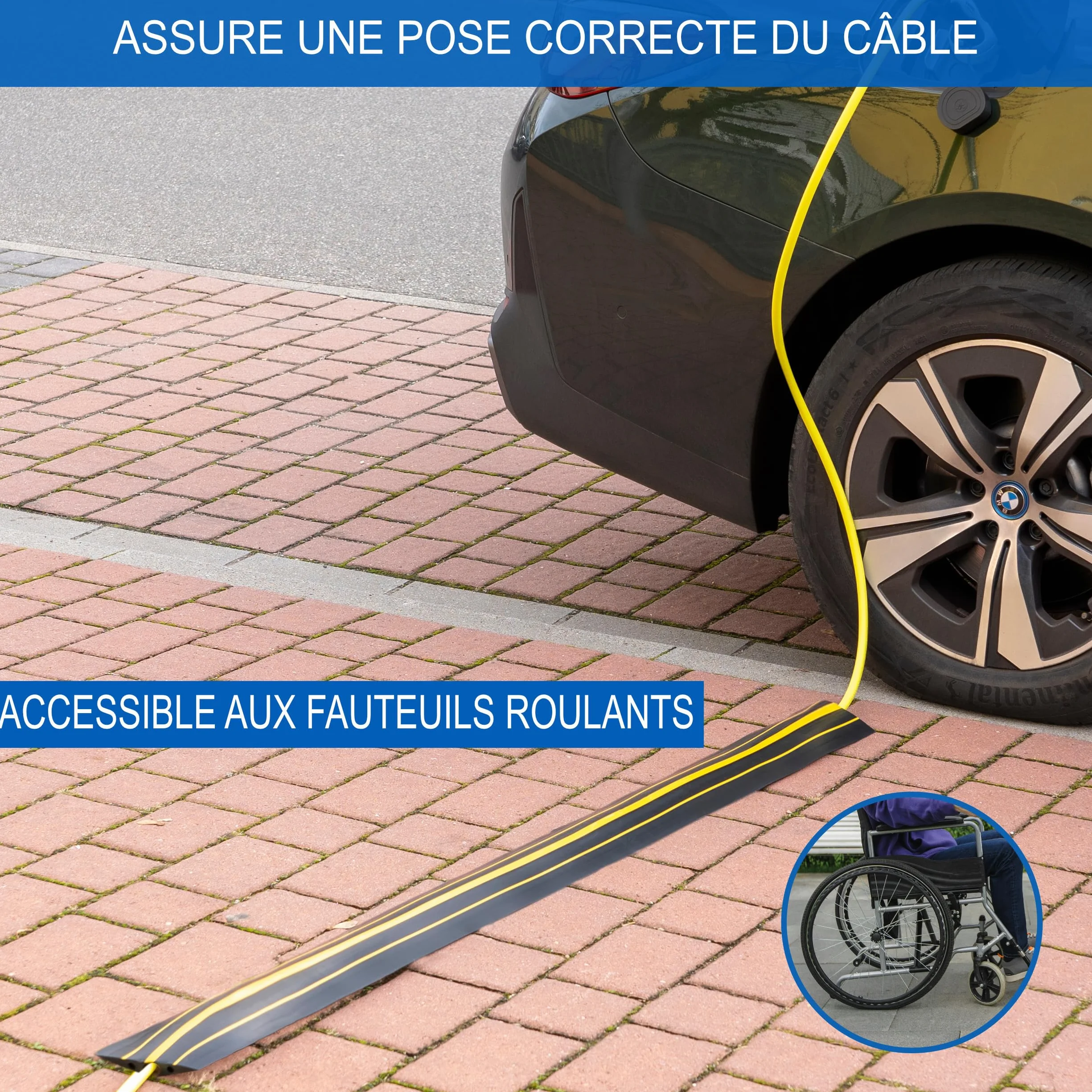 Passe-câble 2,5m Type 2 pour câble de chargement voiture électrique extérieur robuste