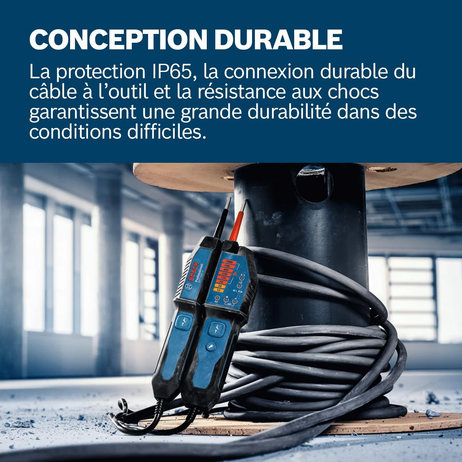 Bosch Professional Testeur de tension GVT 1000-15 1000 V AC/DC LED Buzzer Vibration Lampe de poche