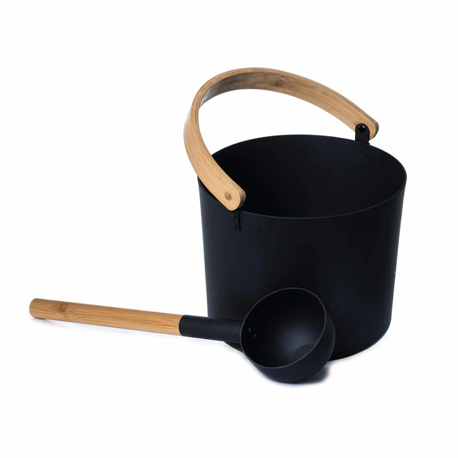 Seau de Sauna en Aluminium avec Manche Long Bois 7 L, Noir