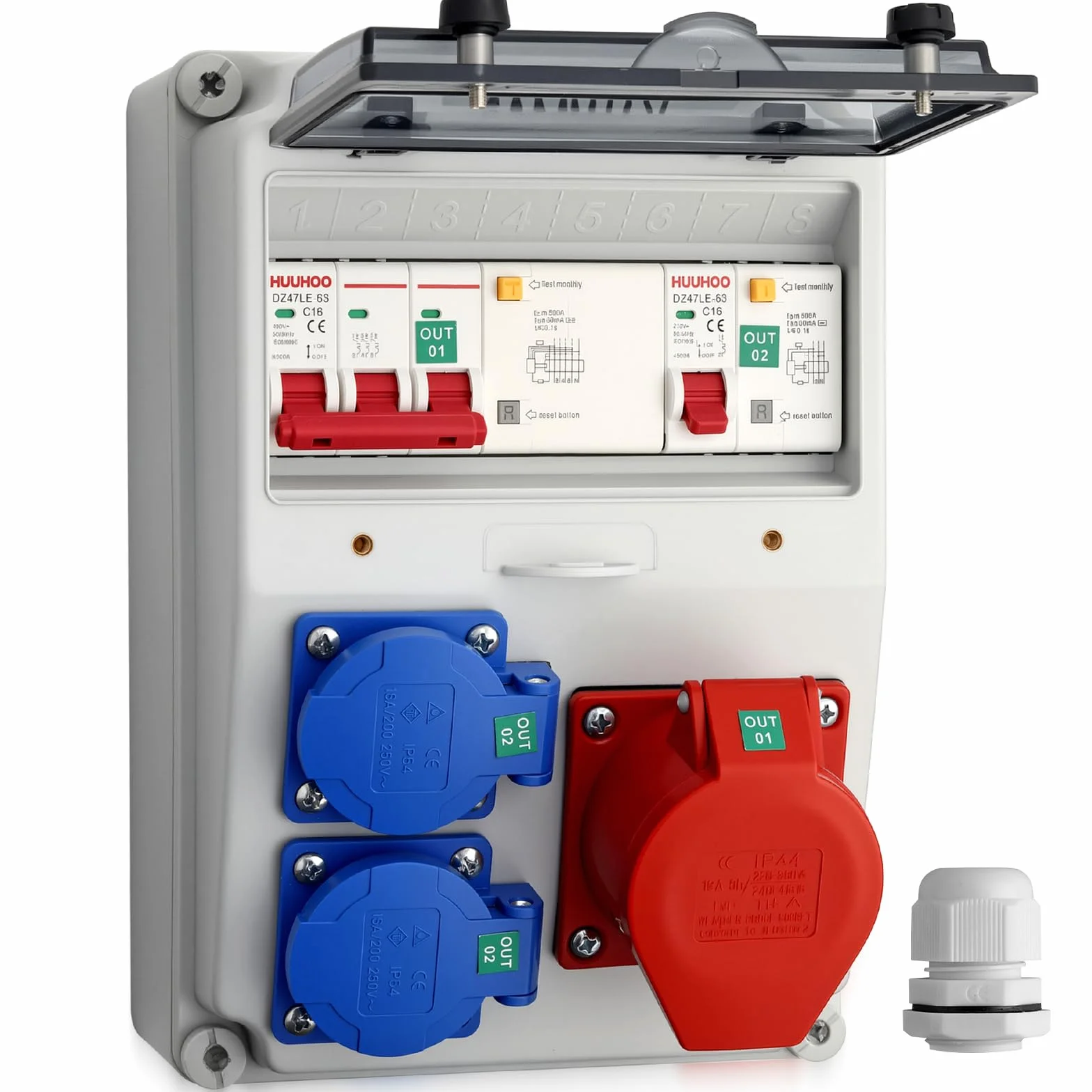 CAMWAY Coffret Électrique de Chantier IP66 2 Prises Schuko 1 CEE16A Disjoncteur FI+LS