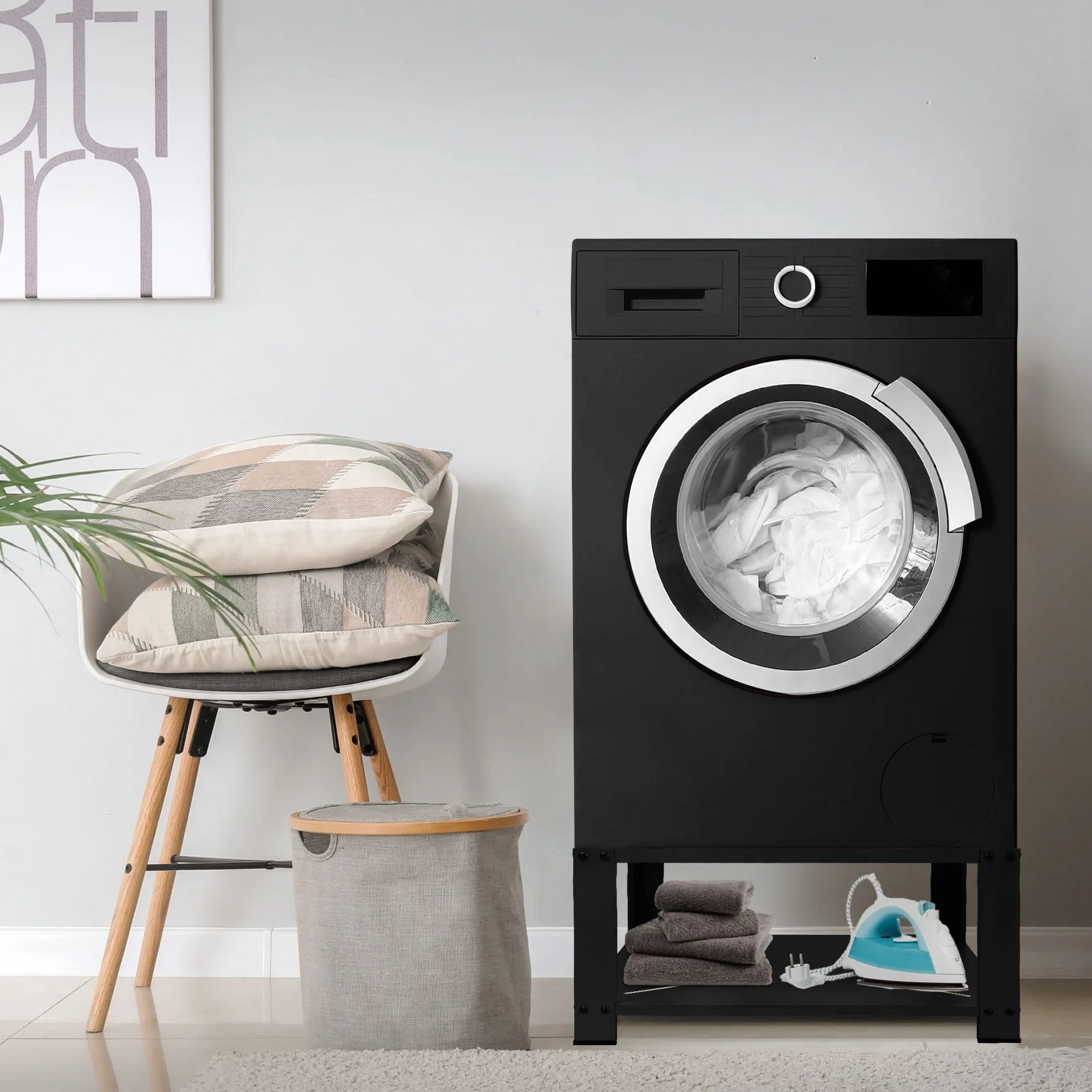 Socle pour Machine à Laver ML-Design Acier Noir 63x54 cm 150 kg Support Lave-Linge Pieds Antidérapants