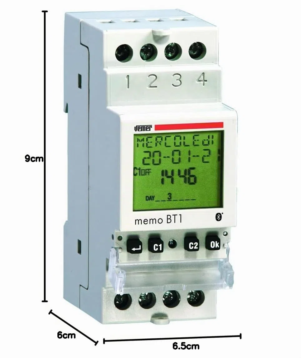 VEMER VE767600 MEMO BT1 Interrupteur Horaire Numérique Astronomique Minuterie Digitale Bluetooth 1 Canal Rail DIN Blanc