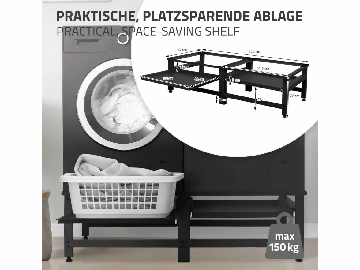 Support Double pour Machine à Laver ML-Design avec 2 Étagères Coulissantes, Acier, Noir, jusqu'à 310 kg