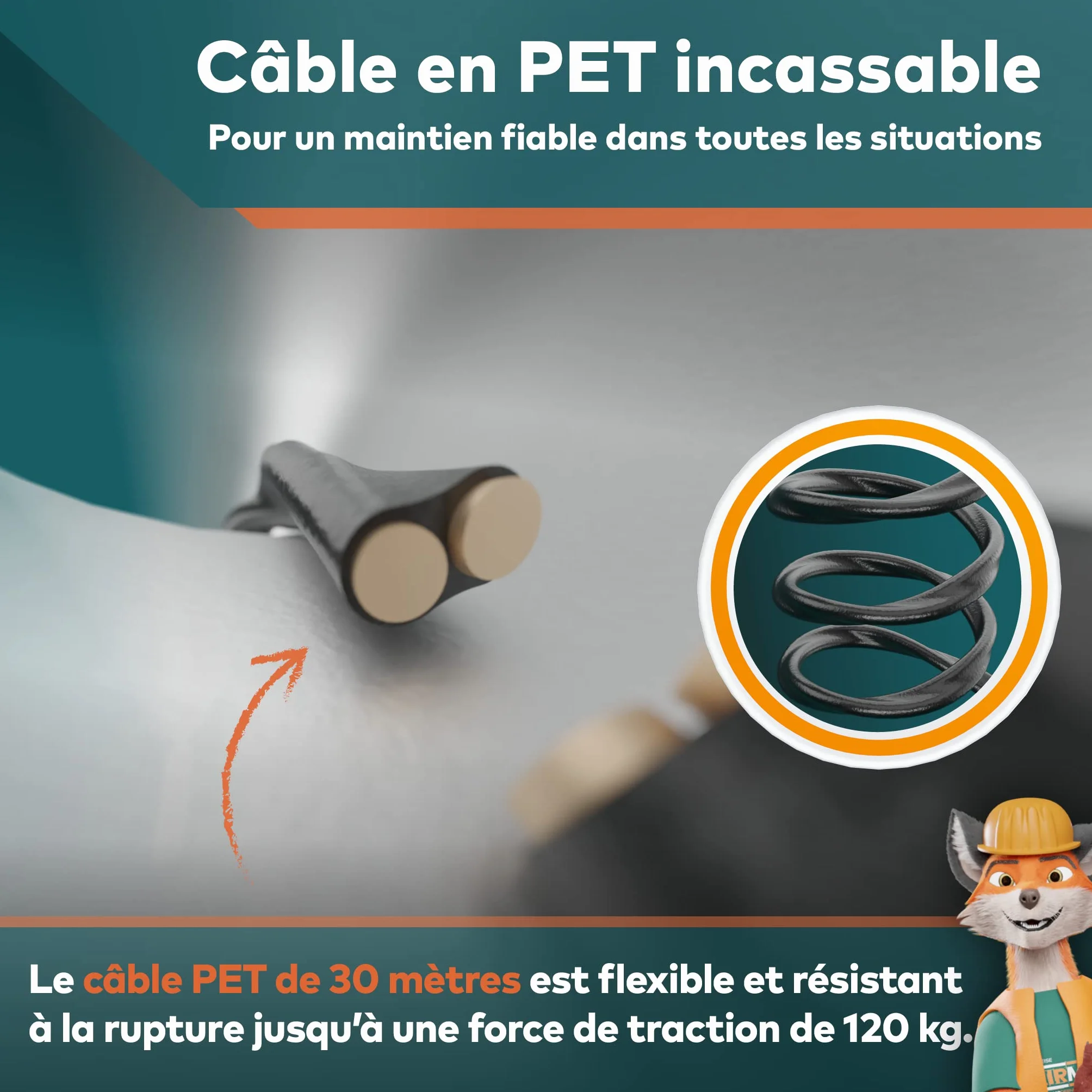FAIRMO tire fils electrique 30M pour tubes vides PET 4mm avec 5 adaptateurs tire-câble incassable