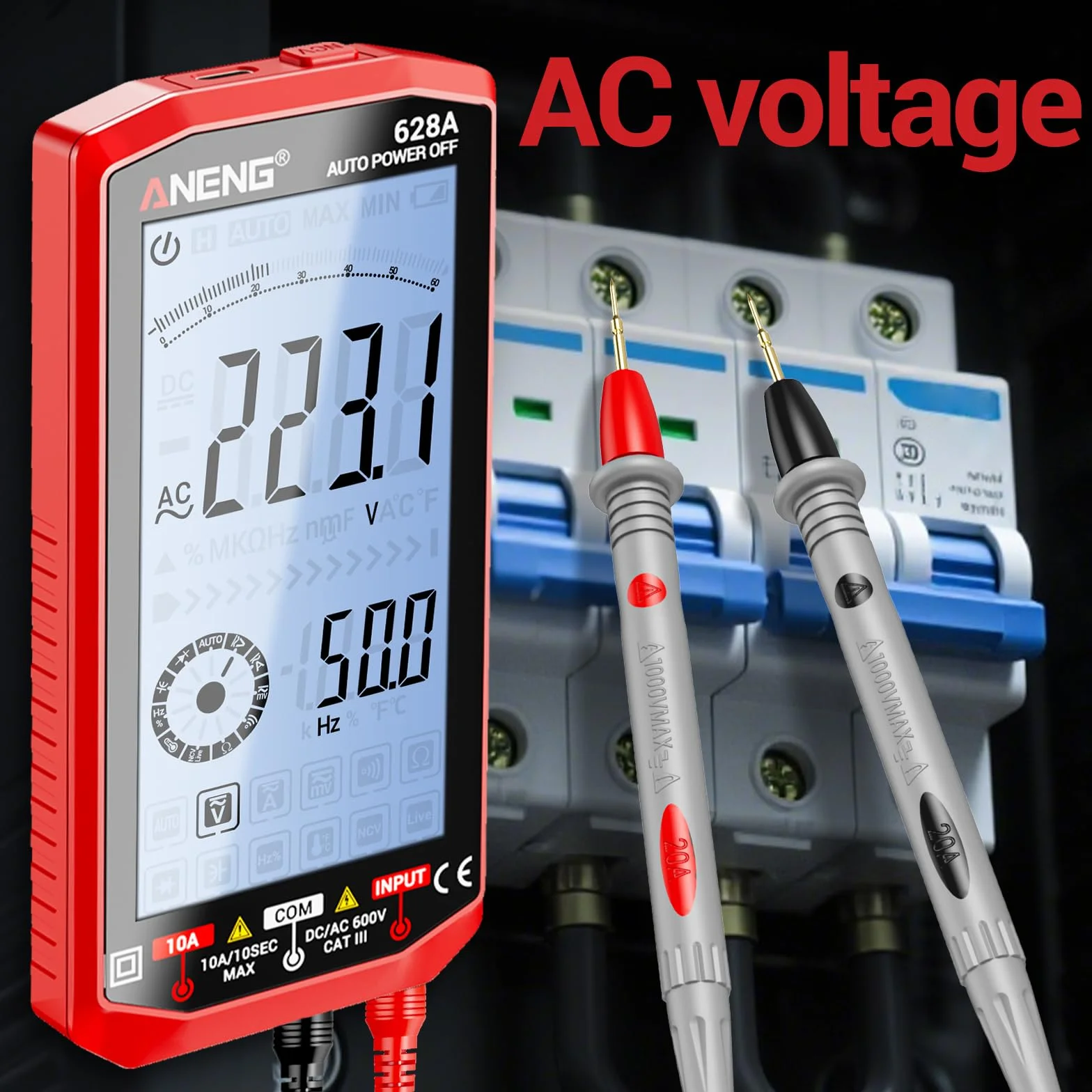 ANENG Multimètre Numérique Rechargeable 6000 Points Mesure Tension AC/DC Courant Résistance Capacité Température Hertz NCV Diode Continuité