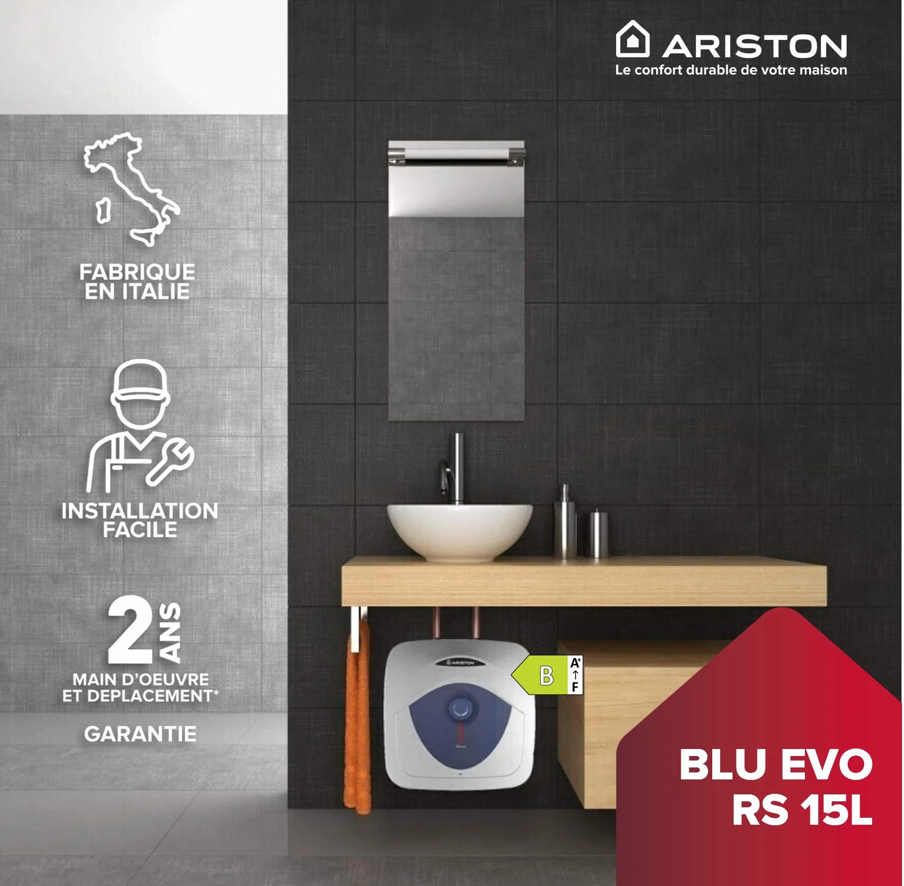 Ariston Blu Evo RS 15L Chauffe-eau Électrique 15 litres Compact Sous-Evier 2000W
