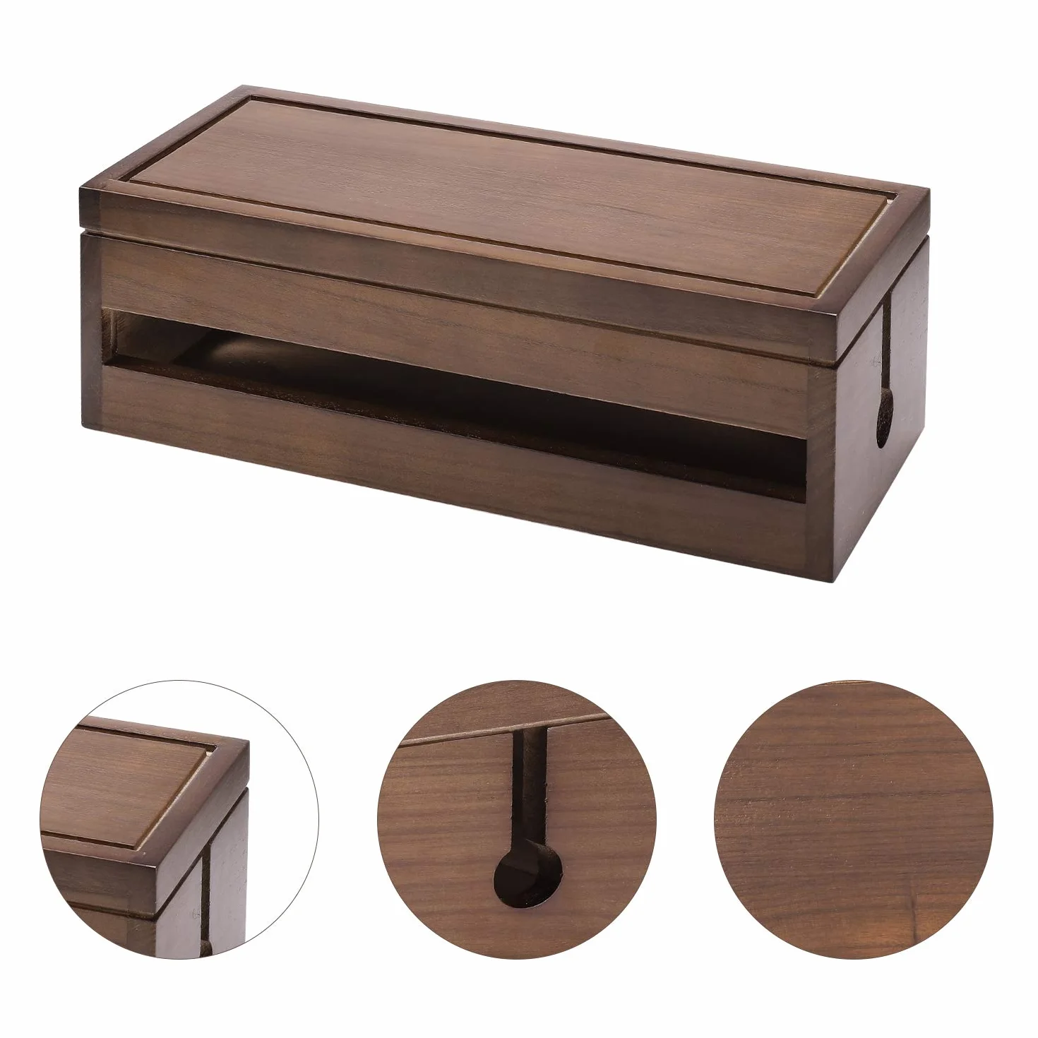 Changsuo Boîte de Gestion de Câbles en Bois, Protection Contre Les Surtensions, Couvercle de Rangement Marron