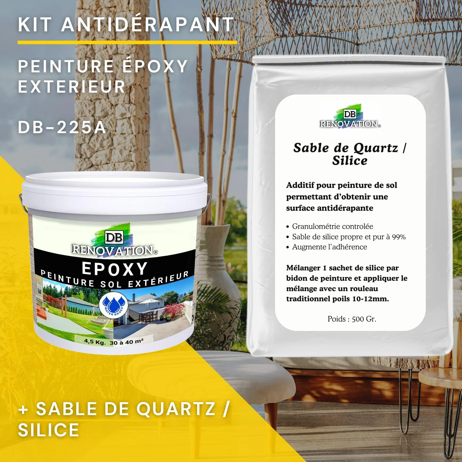 Kit Antidérapant Résine Epoxy Sol Terrasse Sable de Quartz Gris Clair 5KG Peinture Béton Extérieur
