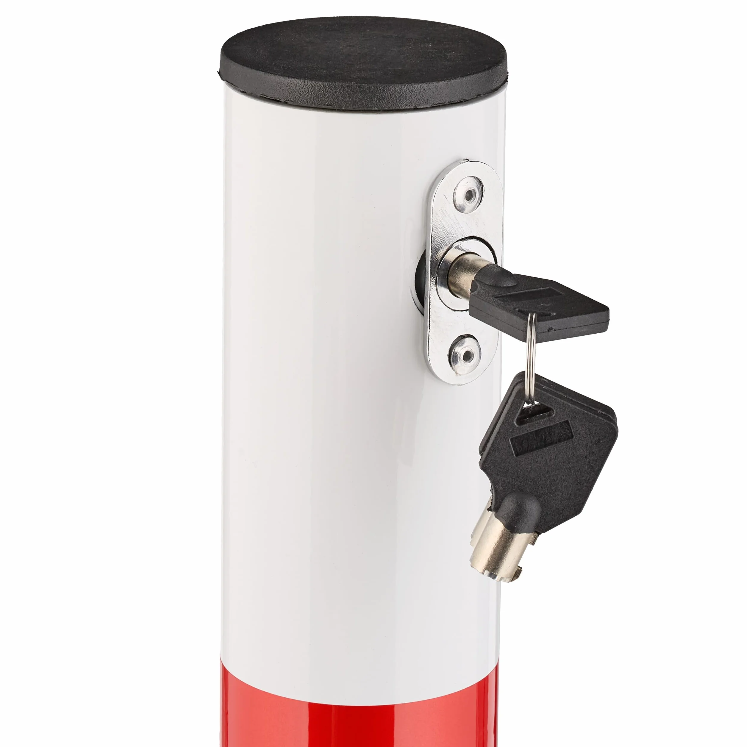 Relaxdays Poteau de Parking Rabattable, Borne de Stationnement en Acier, H 65 cm, Verrouillable, Blanc/Rouge