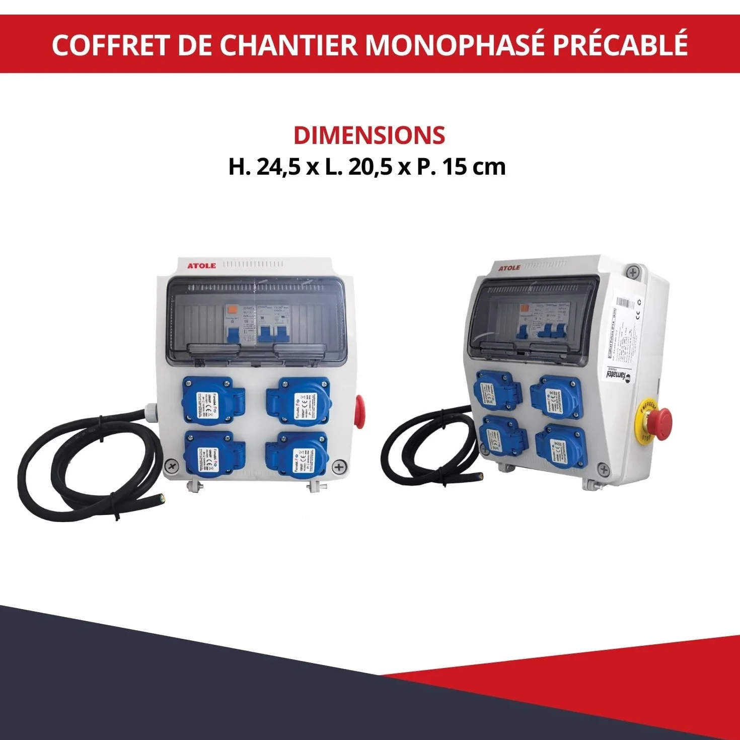 Coffret de chantier monophasé 9 modules 4 prises 16A IP54 ABS 7kVA