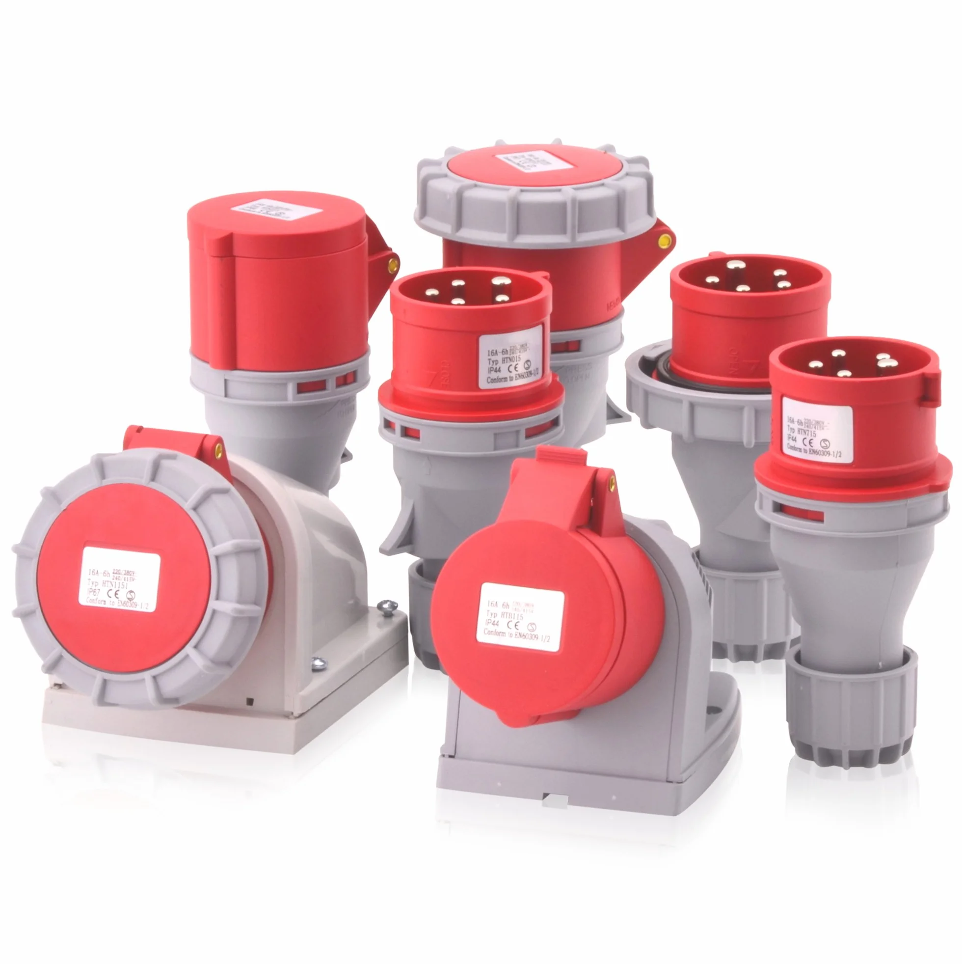 Prise murale CEE 63A 400V IP67 5 pôles 6h rouge/gris IEC60309