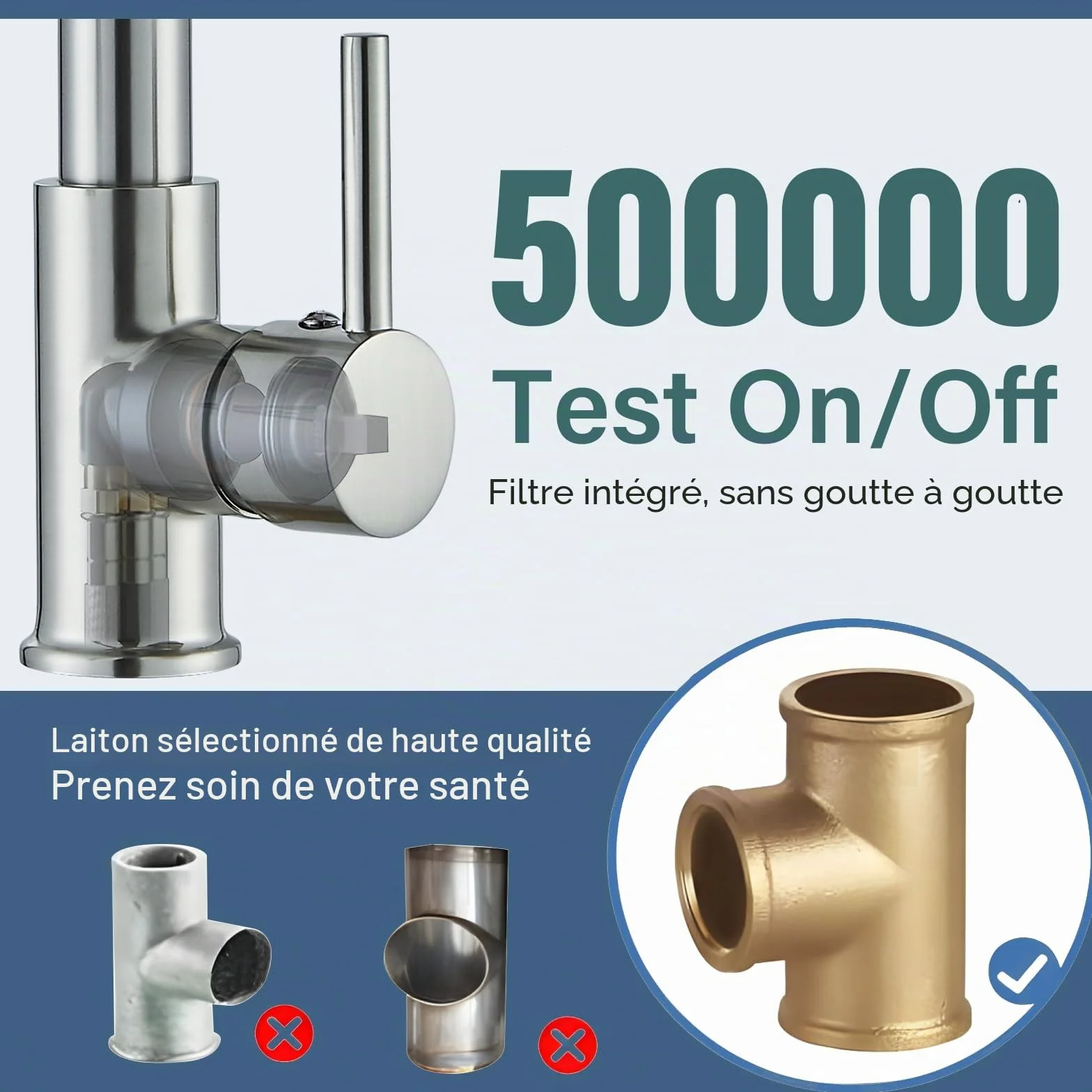 JUNSHENG Robinet de cuisine extractible, mélangeur acier inoxydable haute pression pivotant 360°, nickel brossé