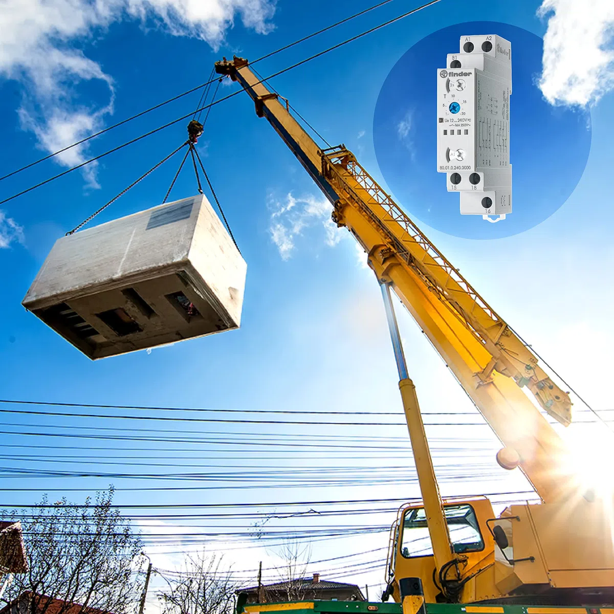 Finder 800102400000PAS Relais temporisé modulaire multifonction multi-tension 1RT 16 A 12-240 Vac/dc 0,1 s-24 h