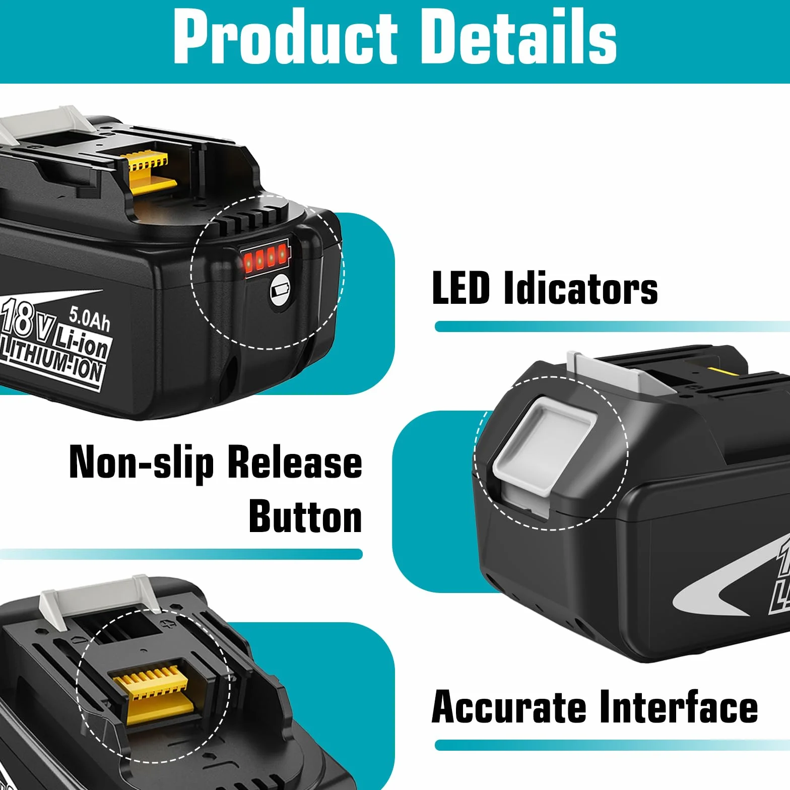 Makita 18V 5000mAh Batterie de Rechange 2 Pièces + 3A Chargeur DC18RCT Compatible BL1830 BL1850 BL1860 BL1840