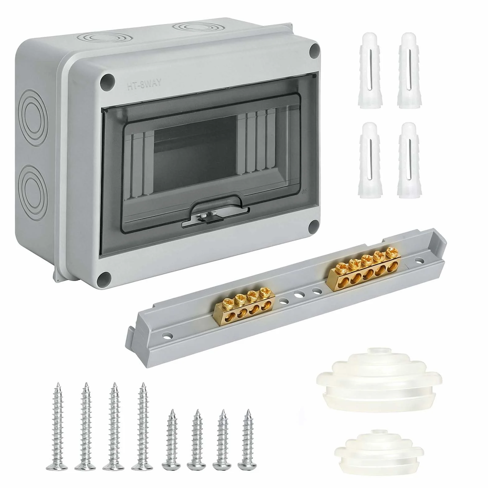 Tableau Électrique 8 Modules 1 Rangée avec Fenêtre Transparente et Bornes 4+5 Coffret Étanche