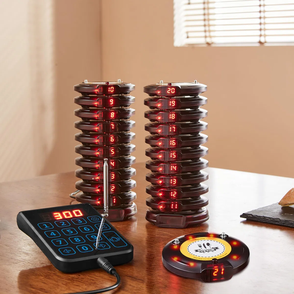 VEVOR Système de Téléavertisseur Restaurant sans Fil 500 m 20 Buzzers Vibration Clignotant