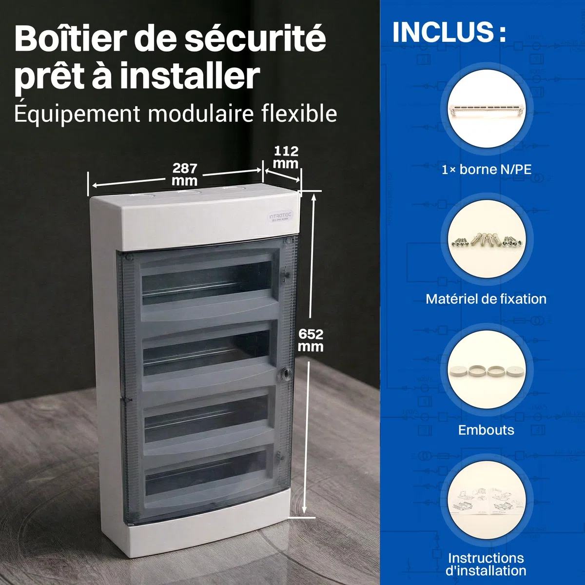 Intratec Coffret de distribution en saillie IP40 4 rangées 48 modules 652 x 287 x 112 mm