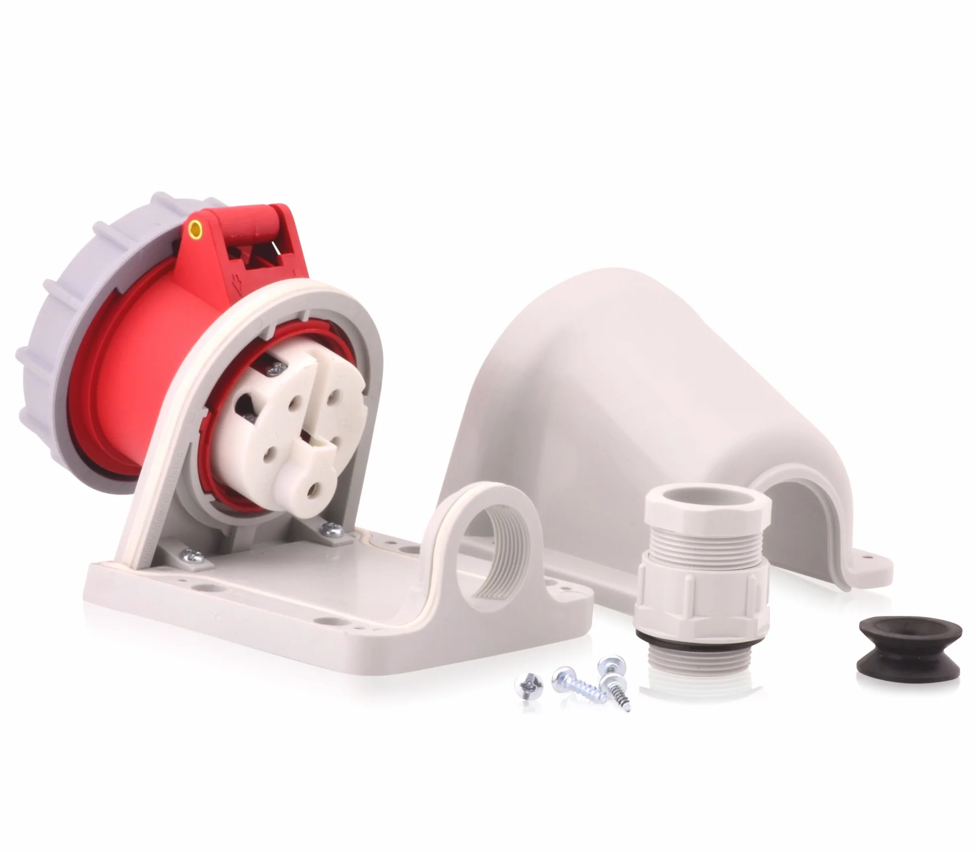 Prise murale CEE 63A 400V IP67 5 pôles 6h rouge/gris IEC60309