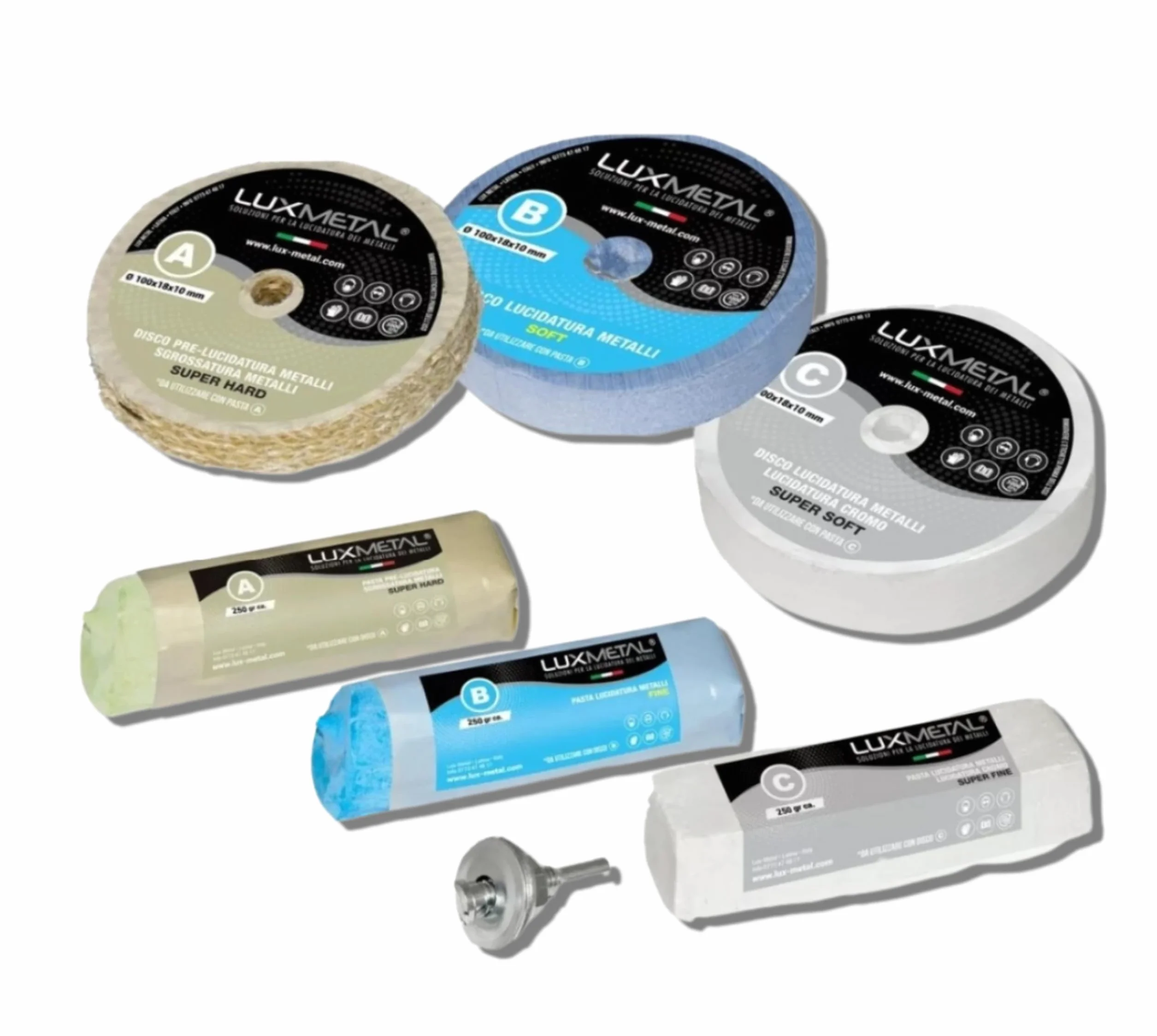 Kit de Polissage 3 Disques 100 mm 3 Pâtes Abrasives 250 g pour Métaux Acier Inoxydable Aluminium