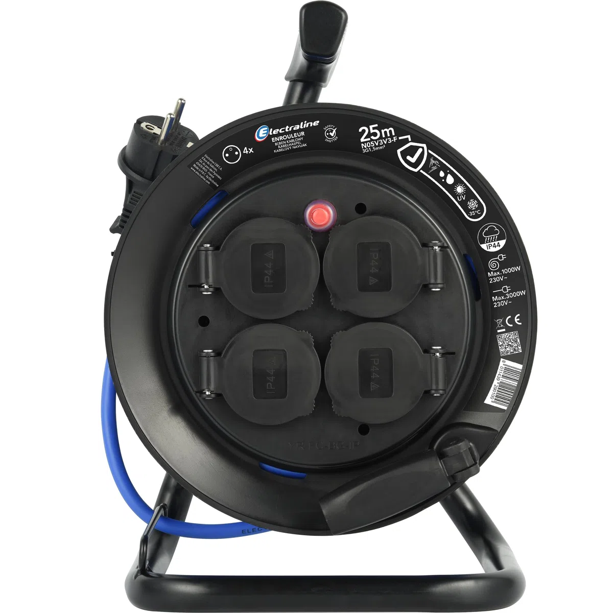Electraline Rallonge électrique Prolongateur Outdoor 25M Câble AT-N05V3V3-F 3G1.5 4 Prises 16A IP44