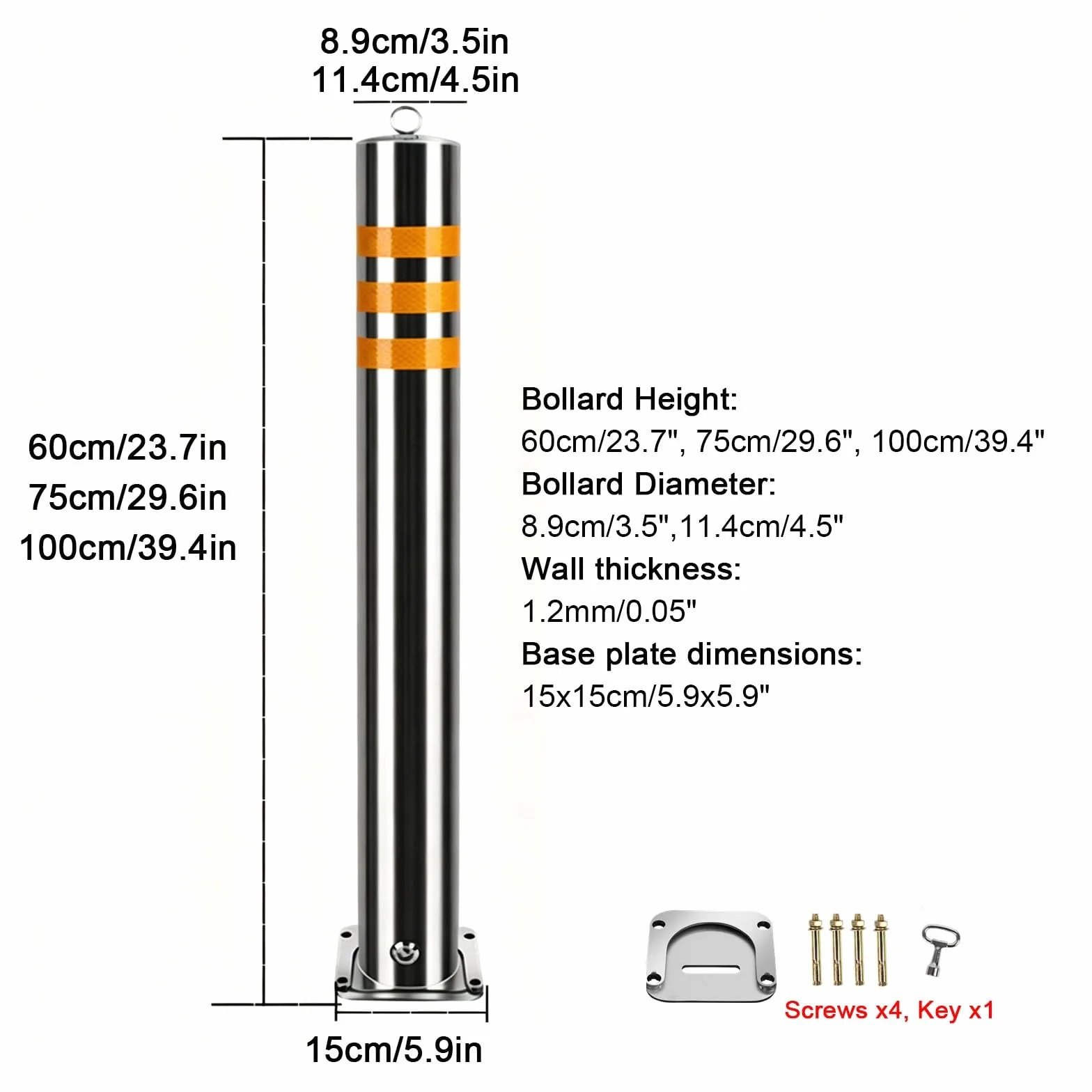 NEONMAN Arceau de Sécurité Amovible en Acier Inoxydable avec Bande Réfléchissante pour Stationnement – 11.4x60cm