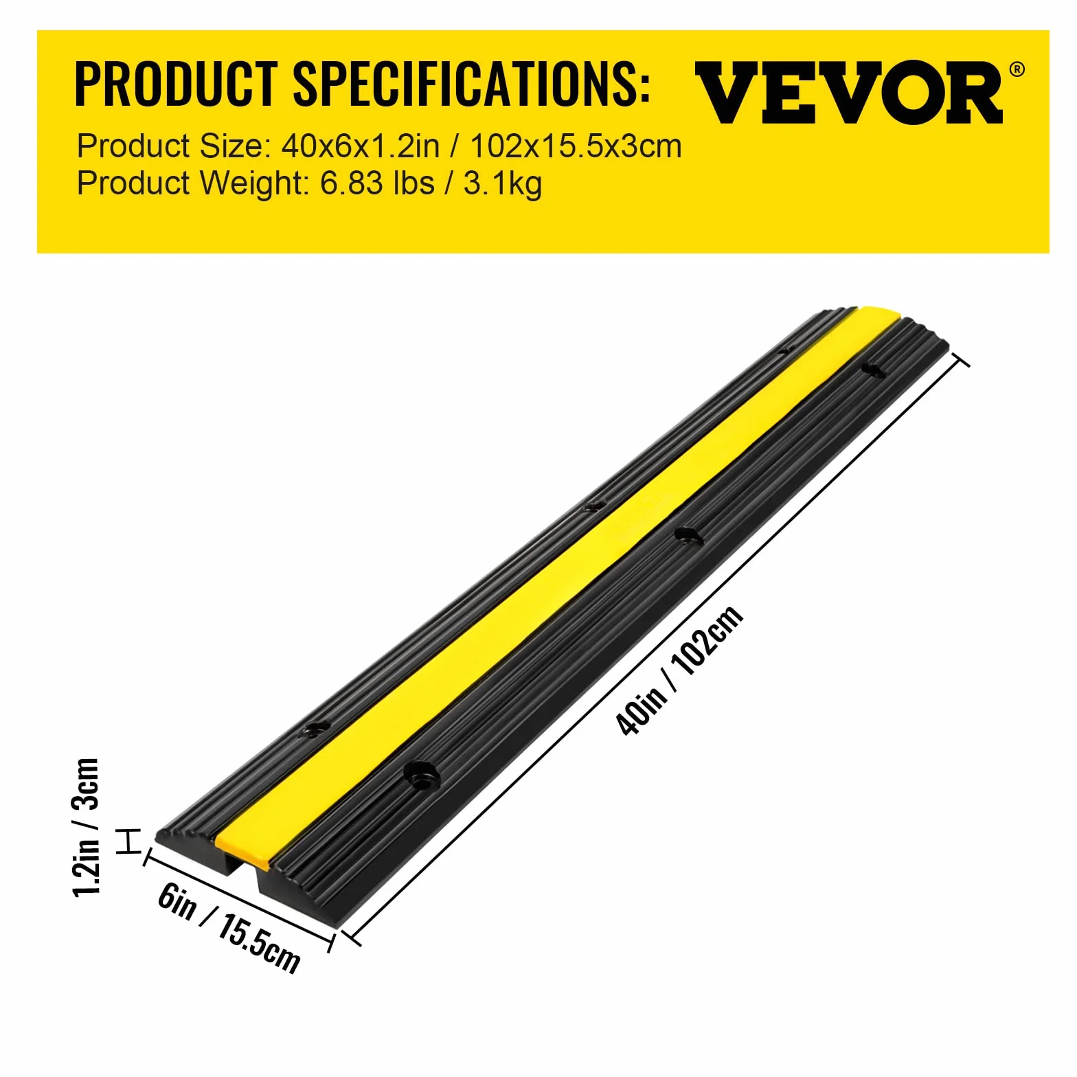 VEVOR Lot de 4 rampes de protection de câble en caoutchouc à 1 canal, capacité de charge 8 164,7 kg