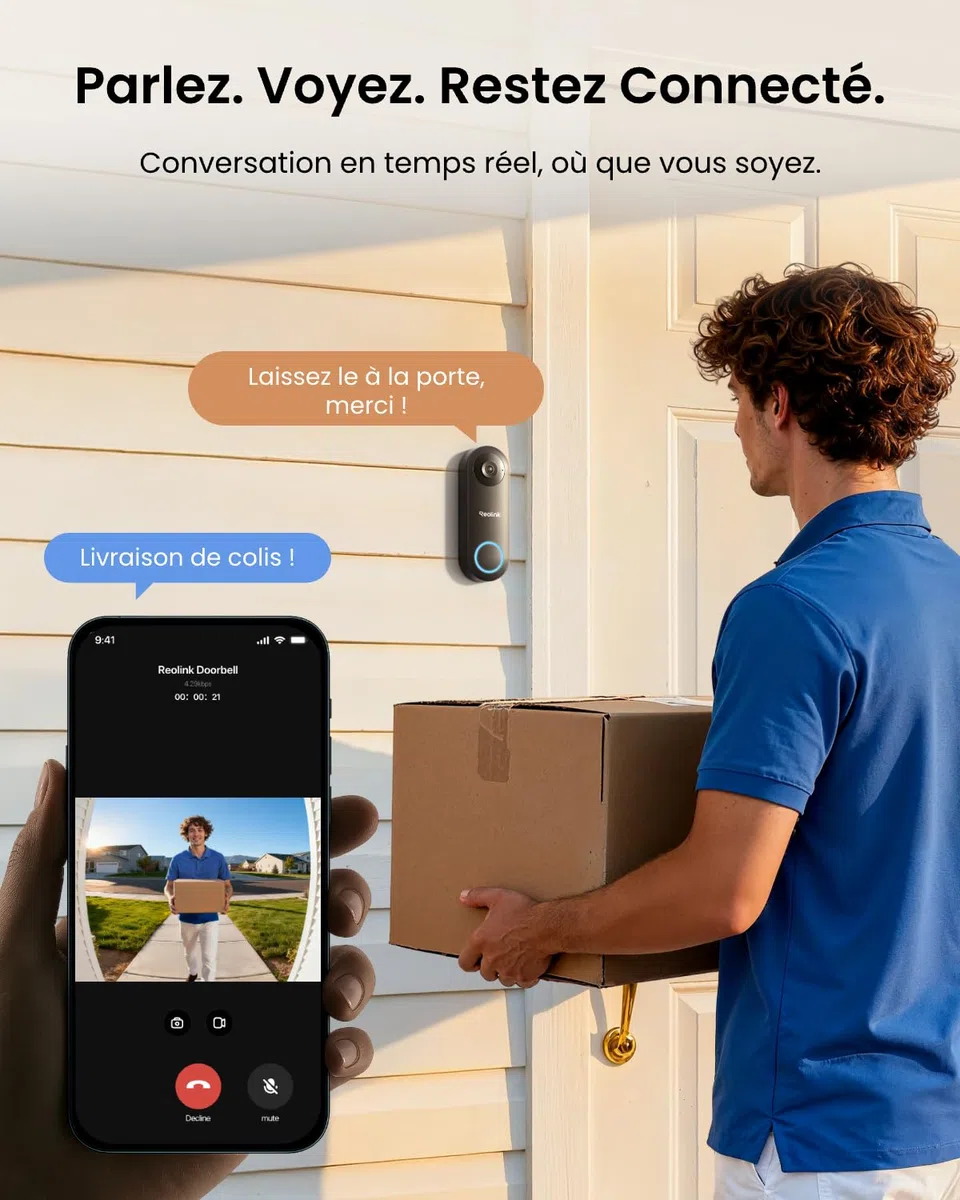 Reolink Sonnette Vidéo PoE 5MP Caméra Extérieur Vue Diagonale 180° Audio Bidirectionnel Détection de Personne Étanche Compatible NVR